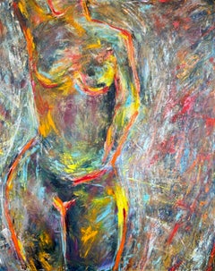 "Untitled" - Colorful Contemporary Large Figurative Nude Abstract Oil Painting