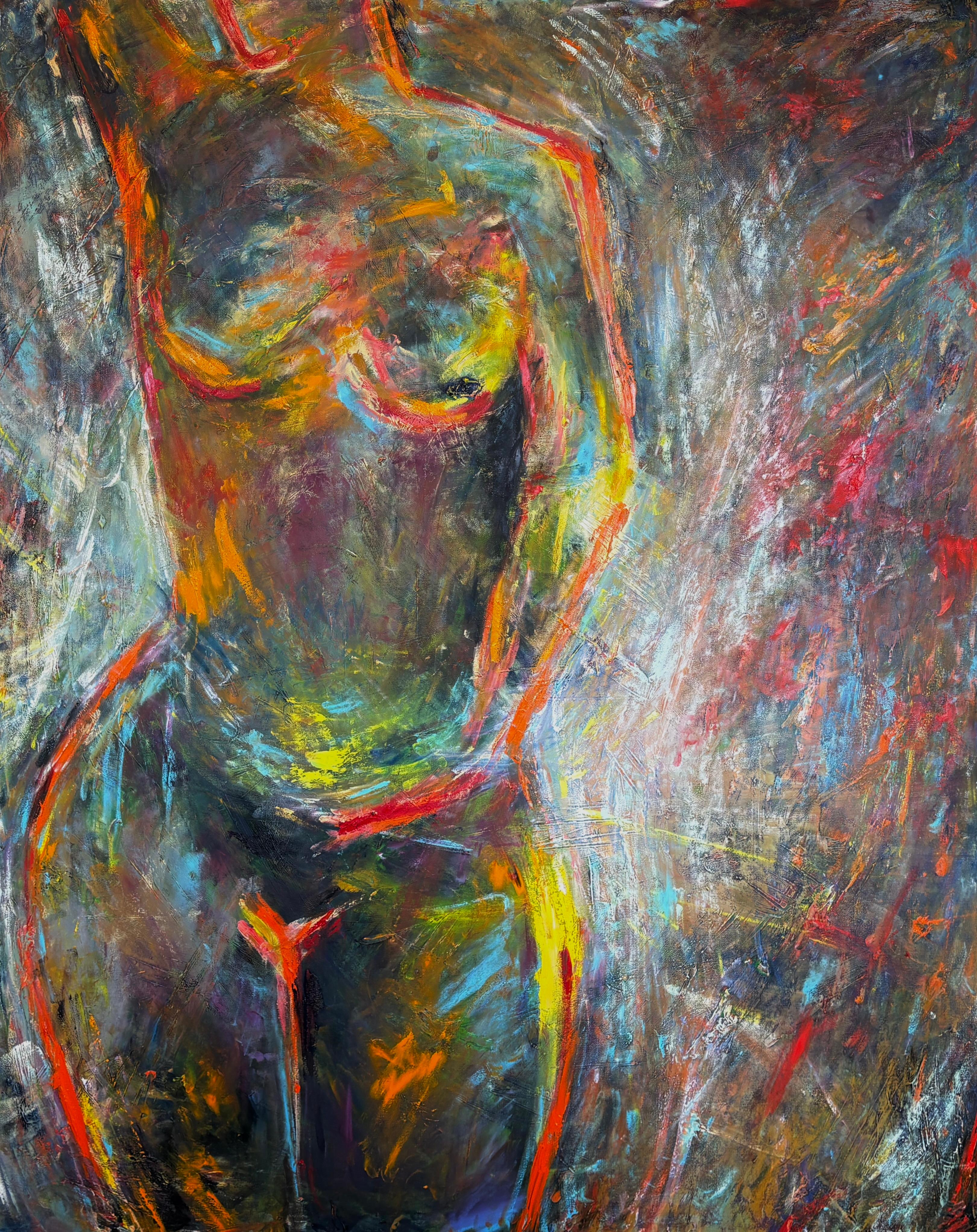 "Ohne Titel" - Bunte zeitgenössische große figurative Akt abstrakte Ölgemälde