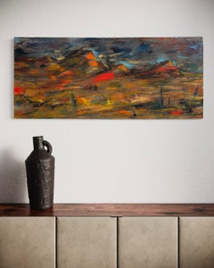 "Senza titolo" - Olio astratto di paesaggio contemporaneo su legno di recupero