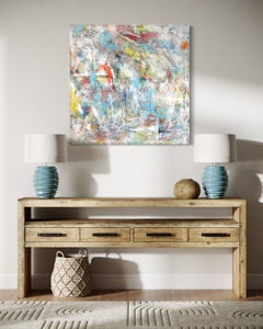 « Untitled No. 29 » de Kristy Chettle - Expressionniste abstrait blanc, bleu et rouge