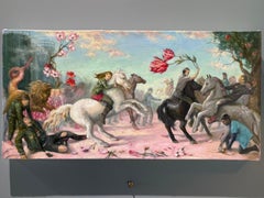 "Lay Down Your Swords" Oil Painting, Social Realism, Horses, Cavalry, 24x12 inch