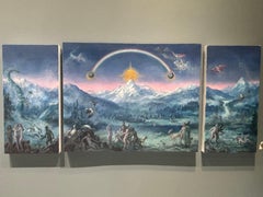 "Miracles" Post Modern oil painting, Fantastical world with creatures and people