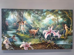 “Primavera” Oil painting, Poetic Realism, inspired by Sandro Botticelli, 50x87in