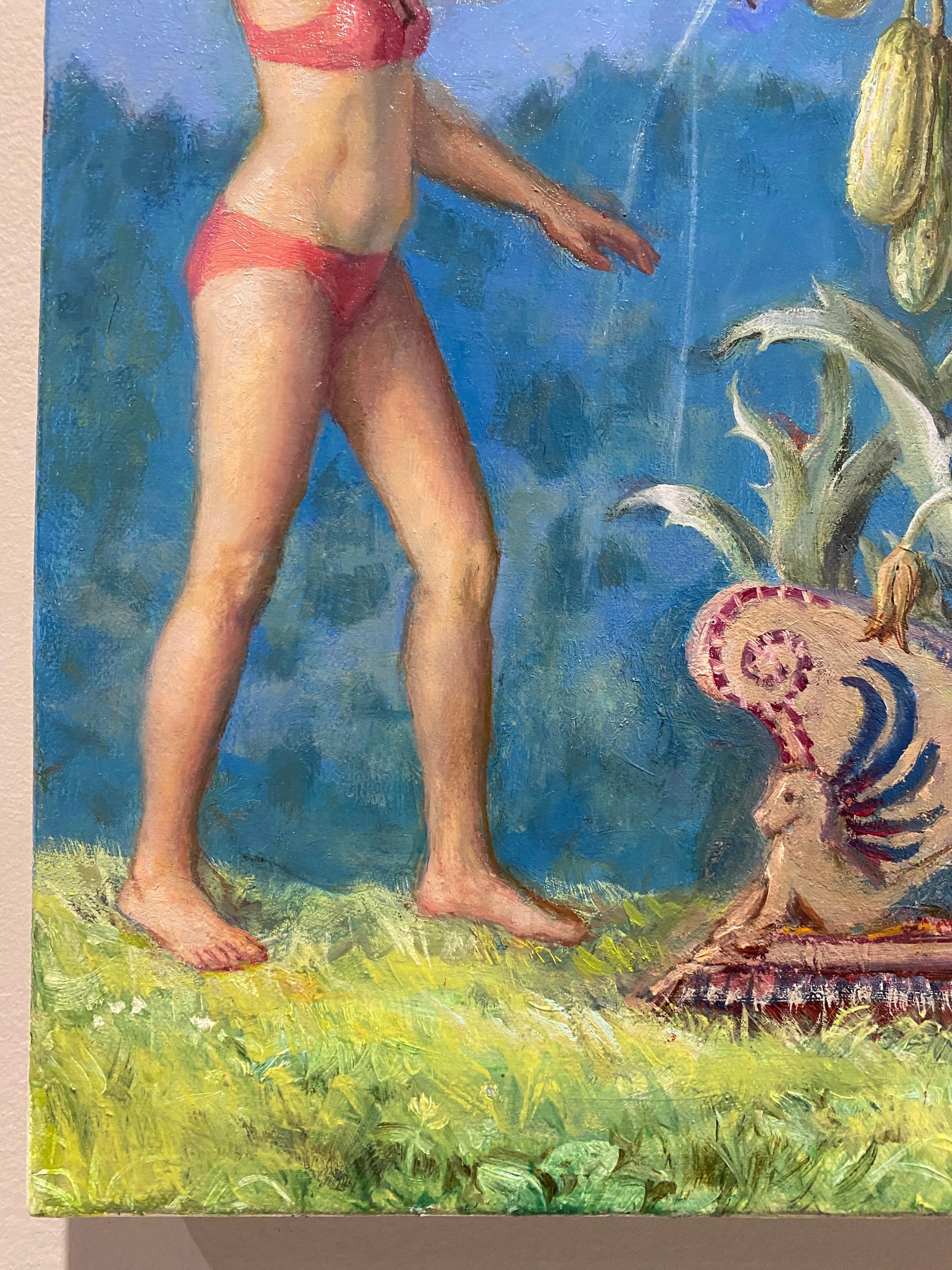 Ein Ölgemälde der zeitgenössischen Künstlerin Kristy Gordon. Ungerahmt.

Eine Fantasiekomposition, die an Albrecht Durërs Adam und Eva sowie an viele andere Paradiesbilder aus dem Mittelalter und der Renaissance erinnert. Nur in Gordons Version