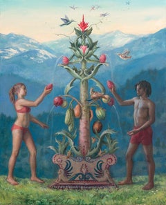 "The Great Mystery" contemporary oil painting, a modern Adam & Eve, Tree of Life