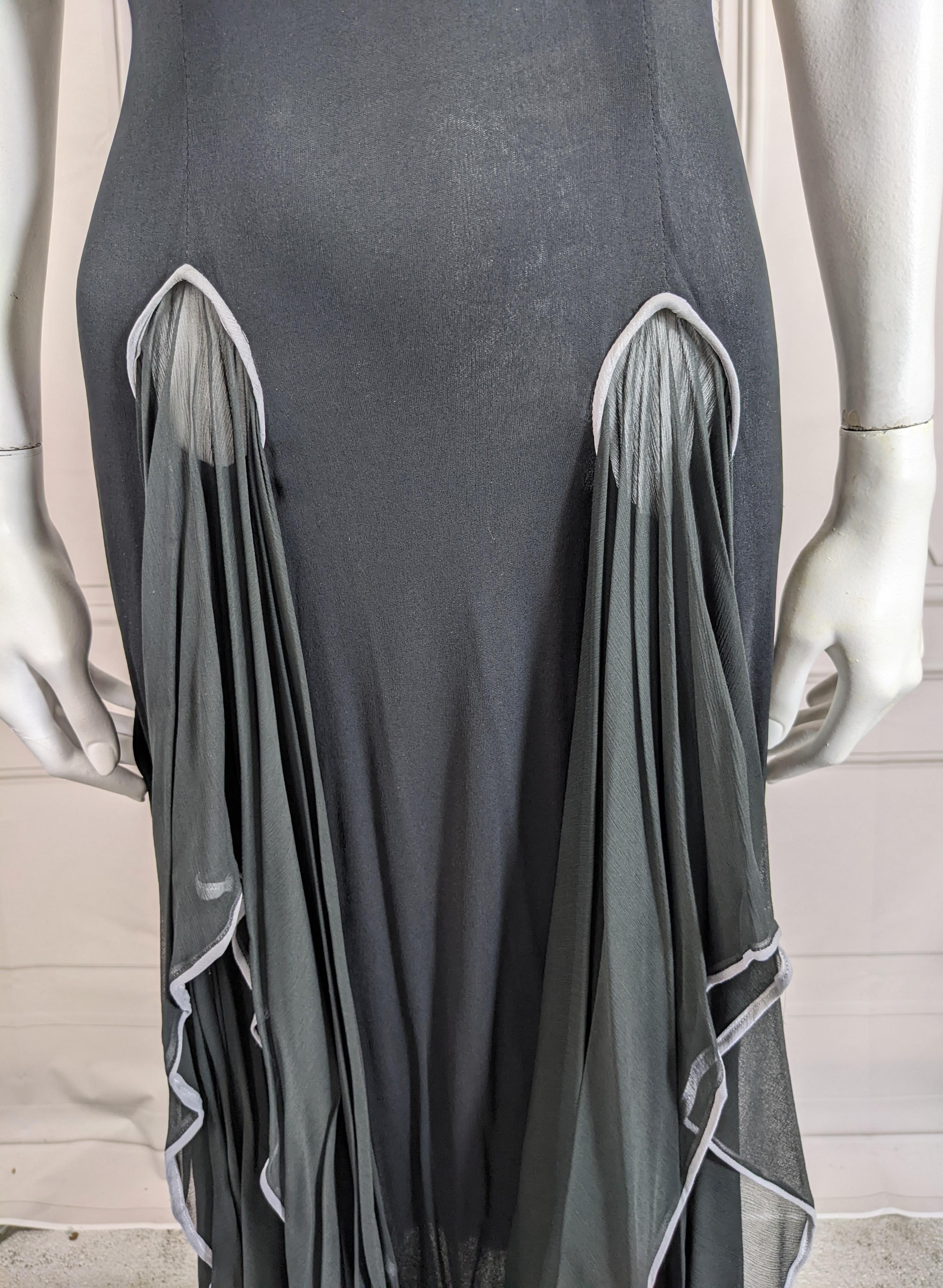 Black Kristyna Kitsis Matte Jersey Peekaboo Scarf Point Dress, UK For Sale