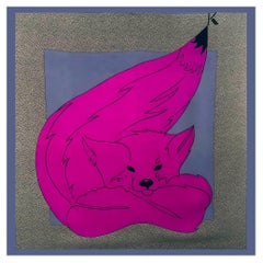 Krizia - 1980 - Écharpe / sarong imprimée de renard - cousue à la main - 100 % soie 