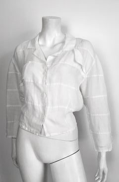 Krizia 1990s White Linen Blouse Size 4.