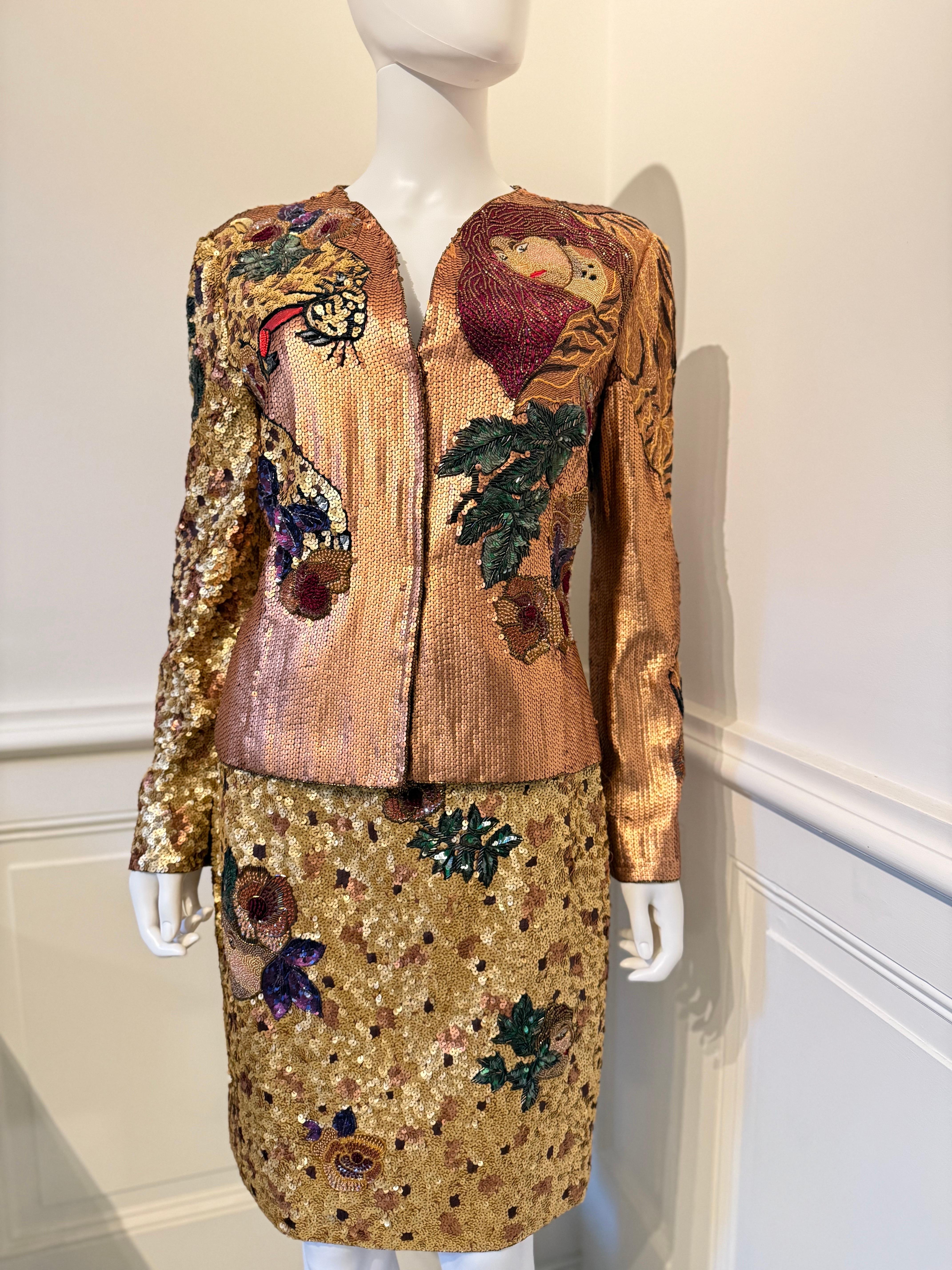 Marrone Krizia Amazing Vintage Runway Autunno/Inverno 1992 abito ricamato con perline in vendita