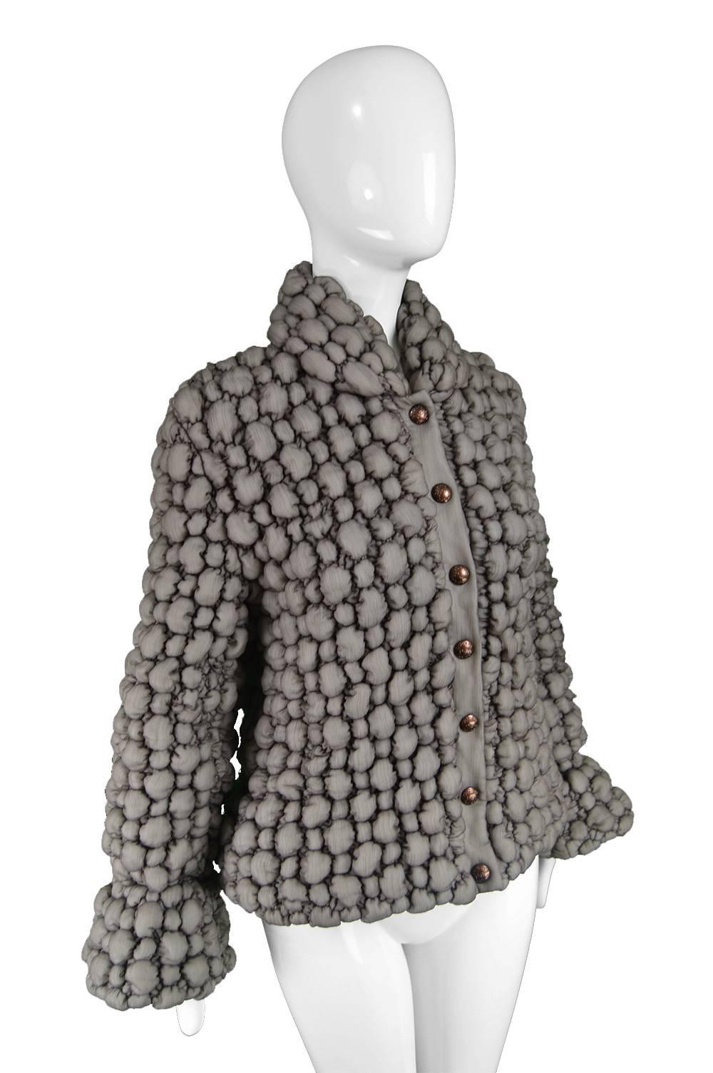 Women's Krizia Avant Garde Bubble Textured Effect Gray Vintage Coat, 1990s For Sale