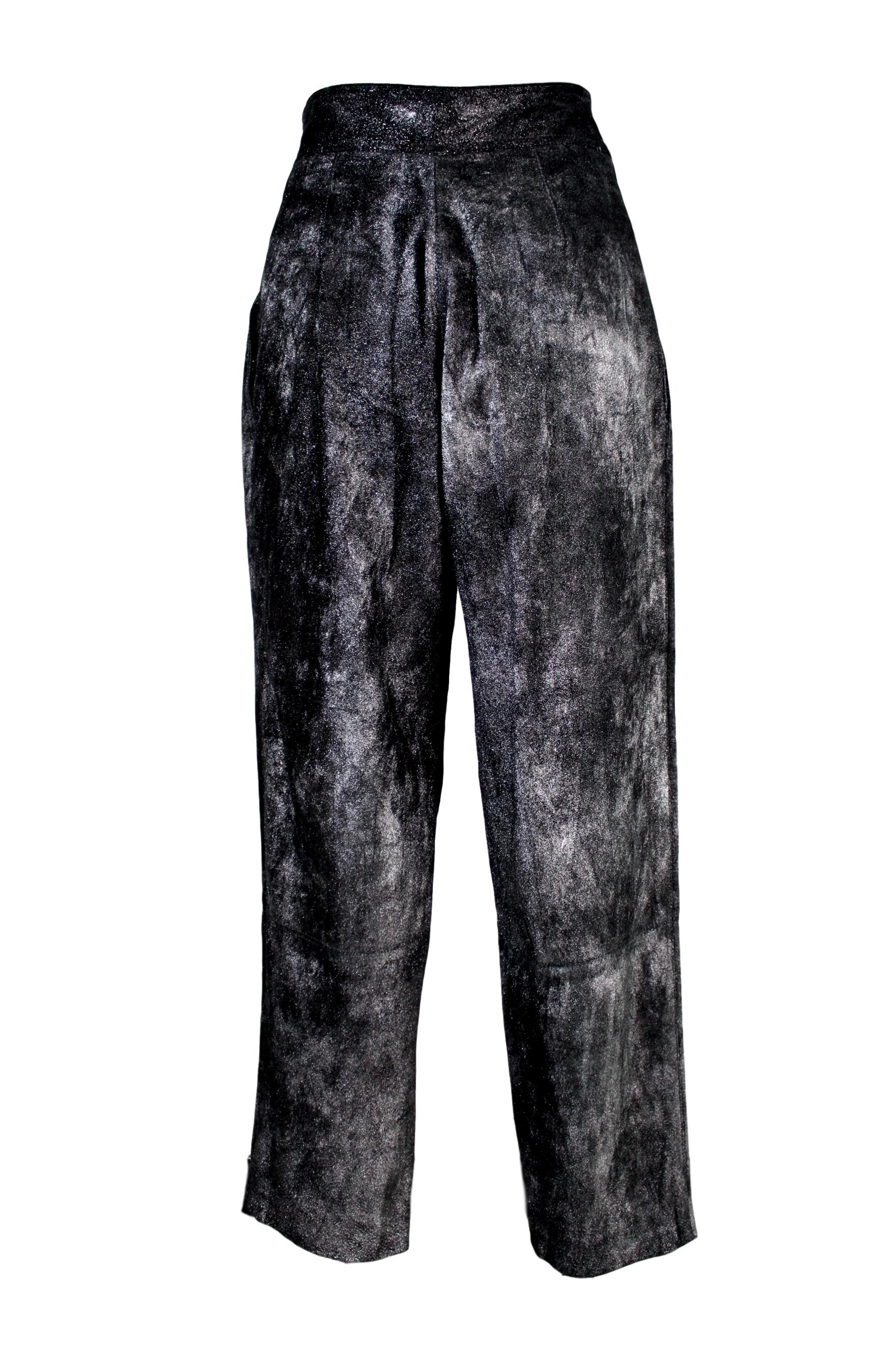 Krizia Black and Silver Pigskin Leather Lamè Iridescent Pants 1980s  Style NWT In New Condition For Sale In Brindisi, Bt