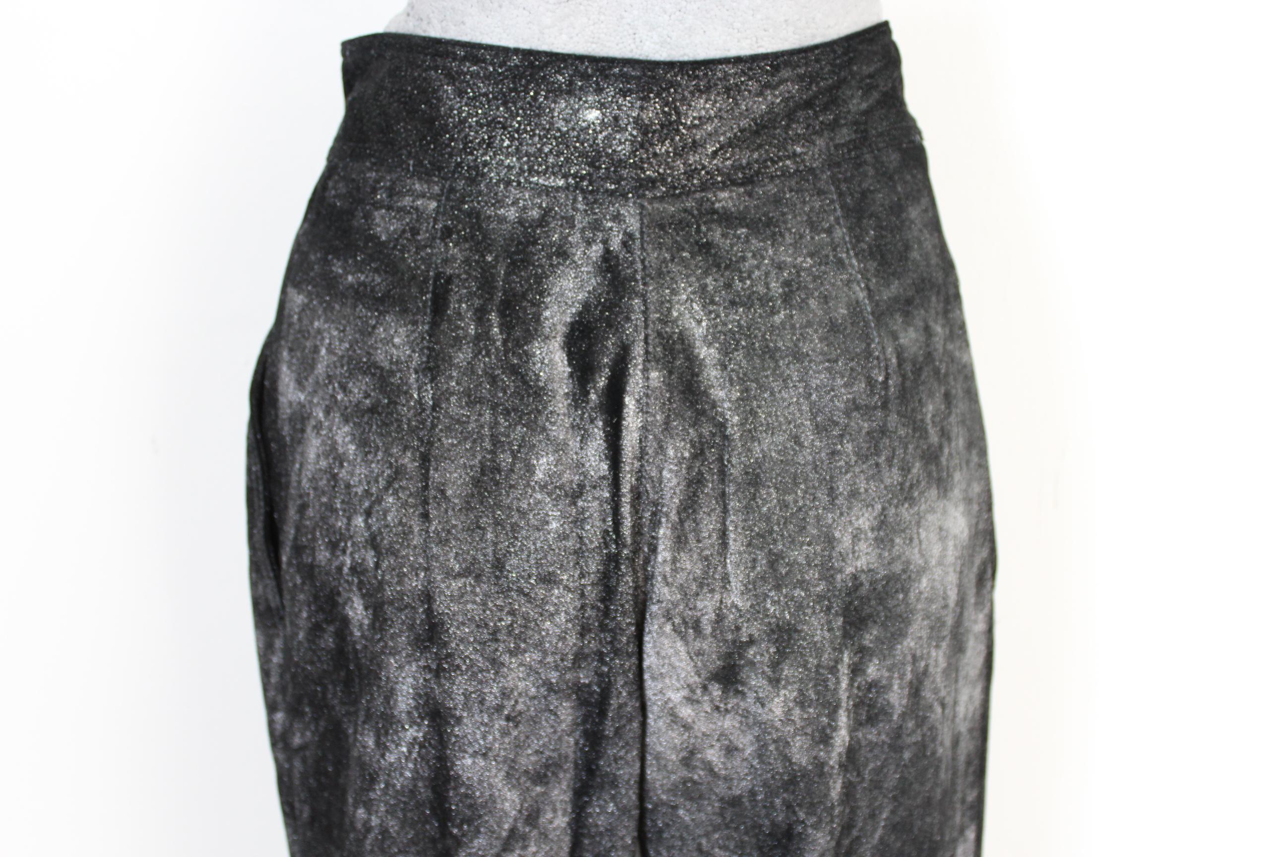 Krizia Pantalon irisé en cuir de porc noir et argenté Lamè 1980  Style NWT en vente 1