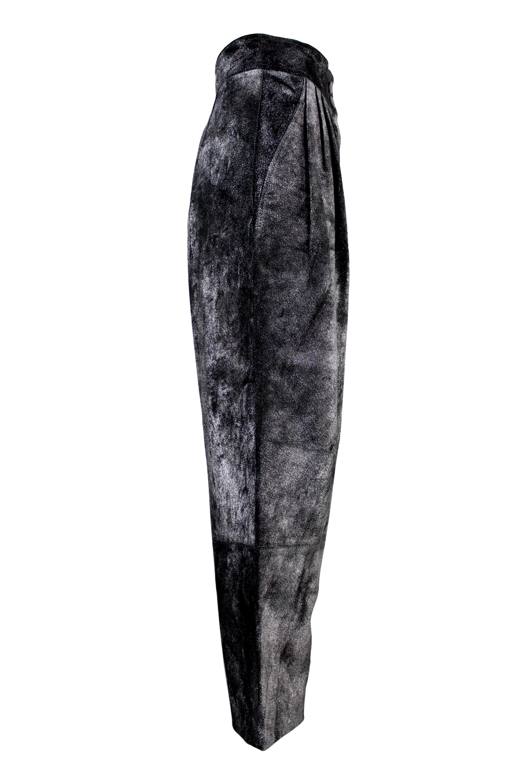 Krizia Pantalon en cuir de porc noir et argenté 1980 Lamè Iridescent Style NWT Neuf - En vente à Brindisi, Bt