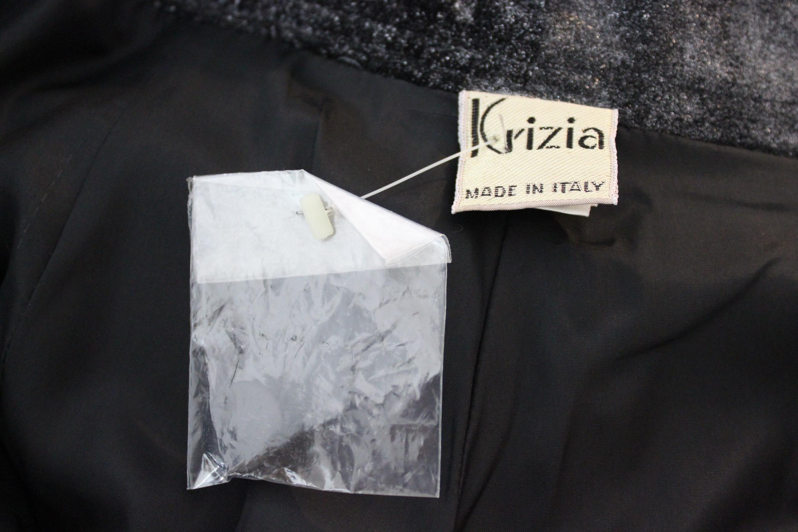Krizia Pantalon en cuir de porc noir et argenté 1980 Lamè Iridescent Style NWT en vente 2