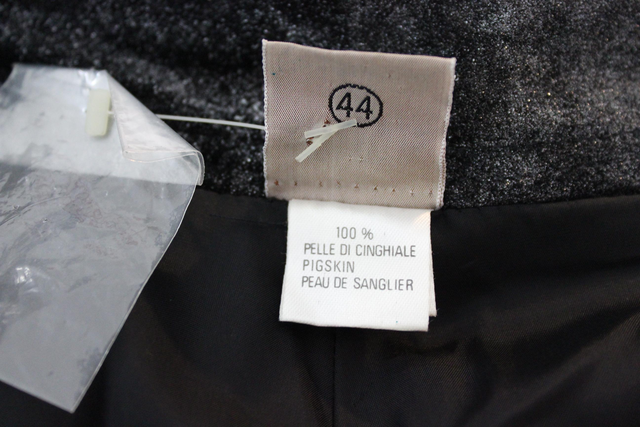 Krizia Pantalon en cuir de porc noir et argenté 1980 Lamè Iridescent Style NWT en vente 3