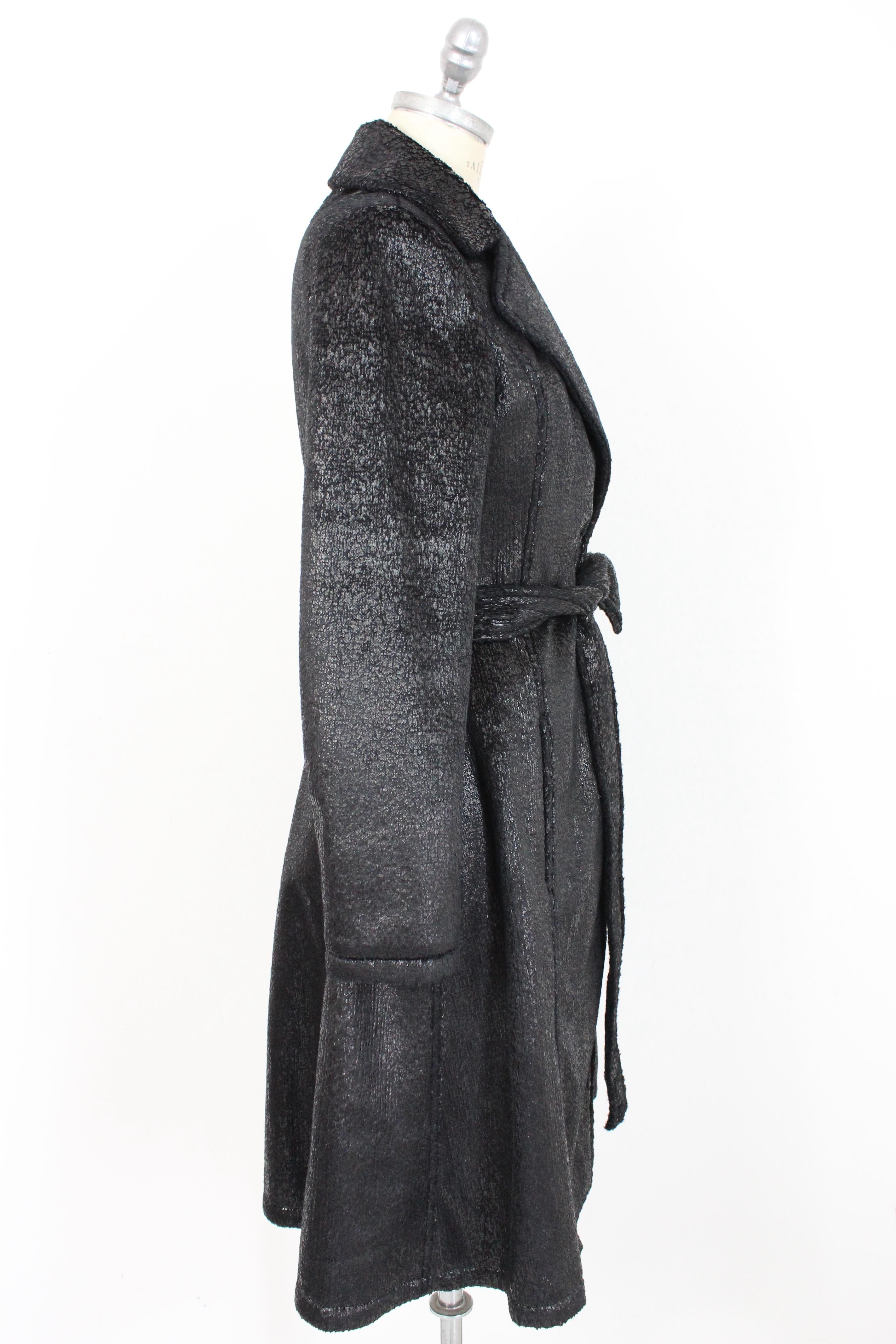Krizia Black Laminate Long Flared Coat 1980s In Excellent Condition In Brindisi, Bt