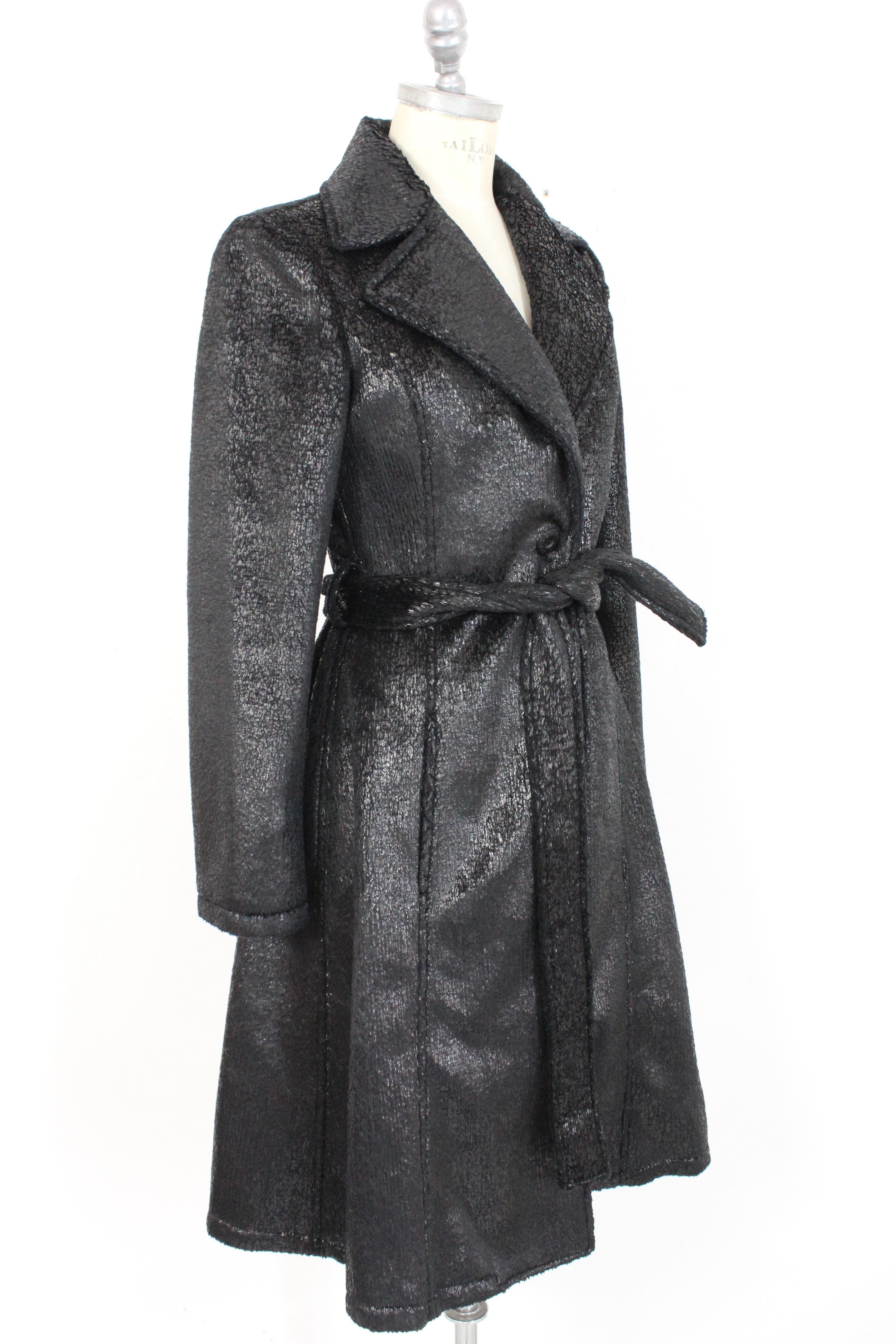 Women's Krizia Black Laminate Long Flared Coat 1980s