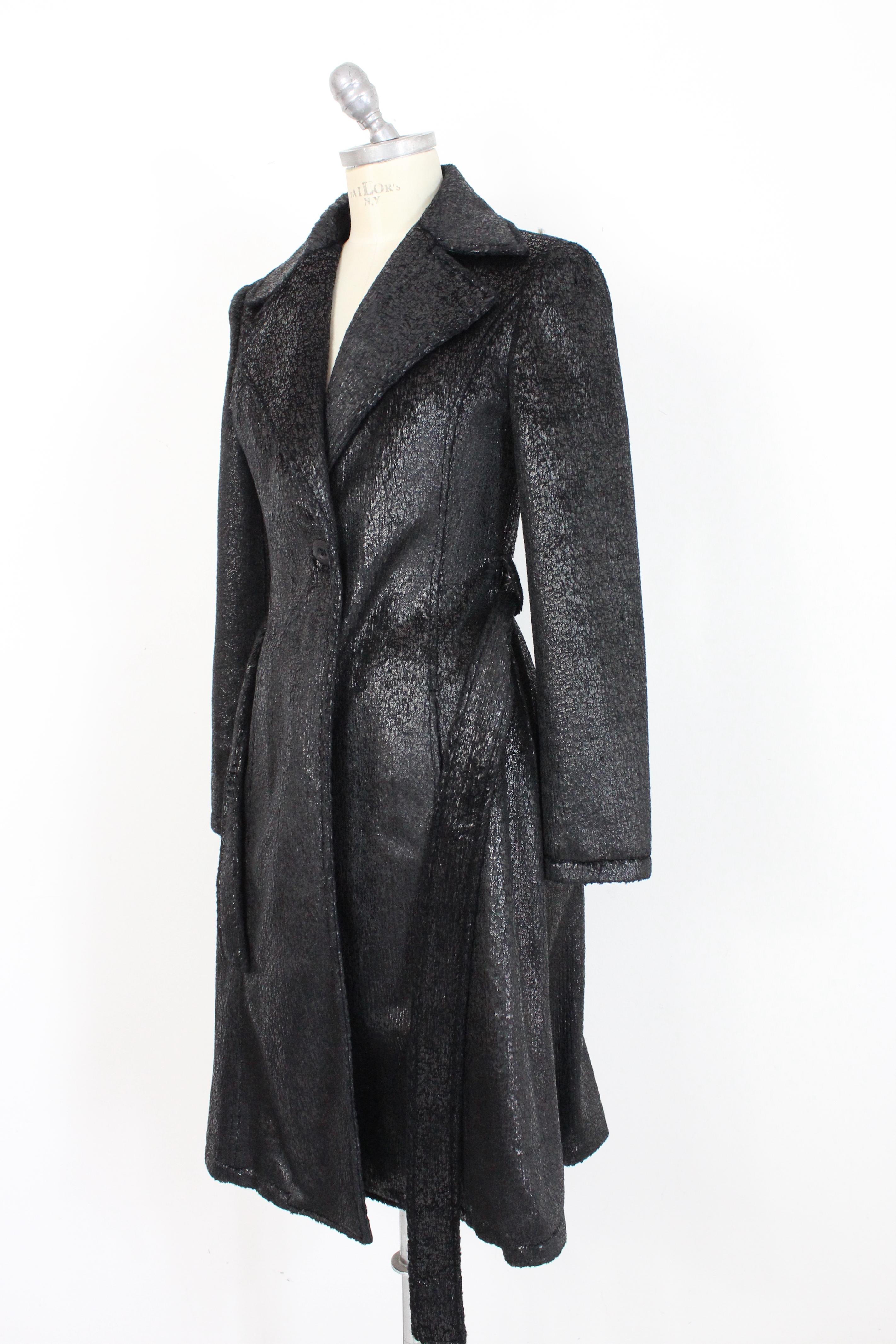 Krizia Black Laminate Long Flared Coat 1980s 1