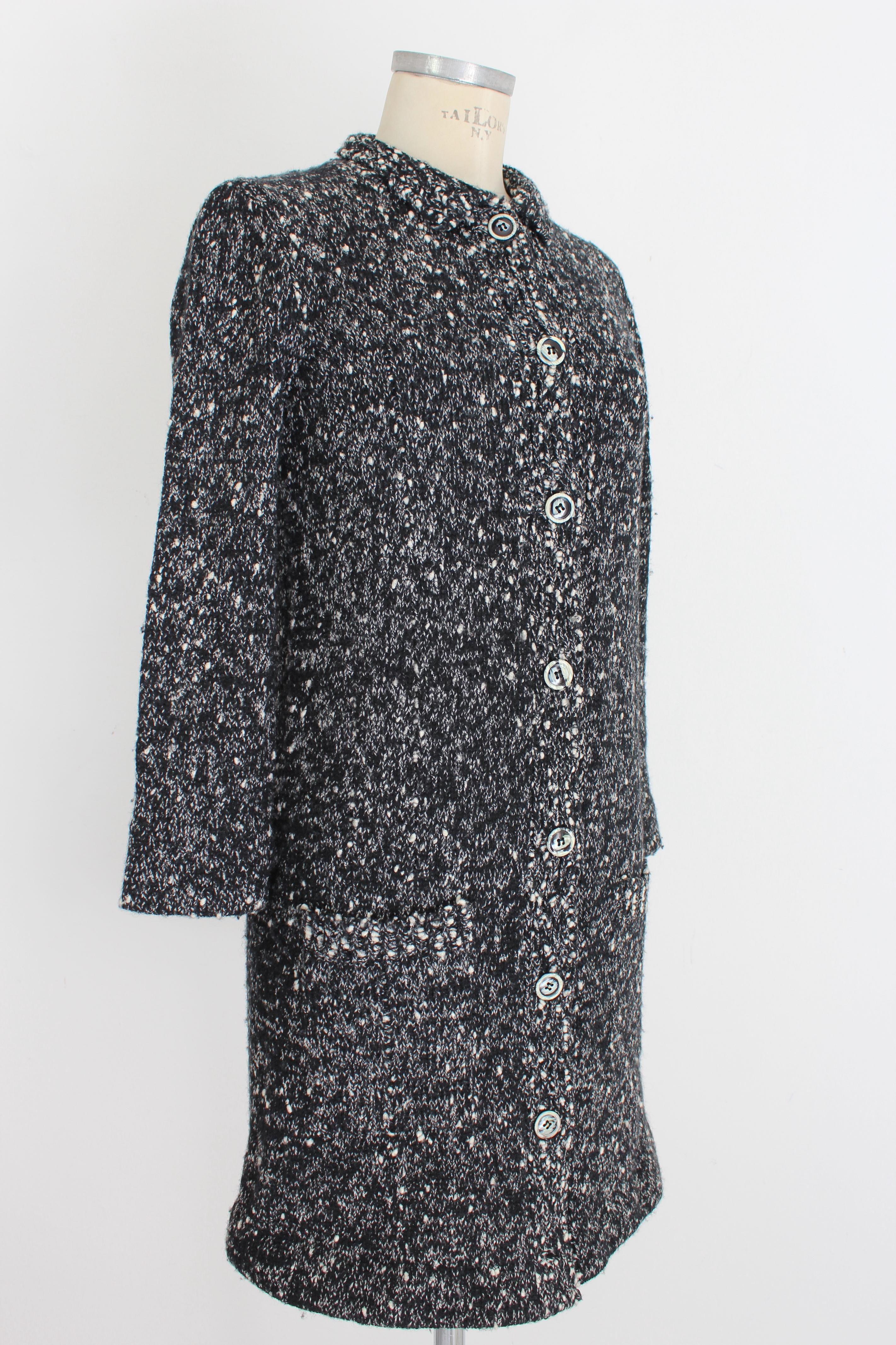 Women's Krizia Black White Wool Sweater Long Jacket