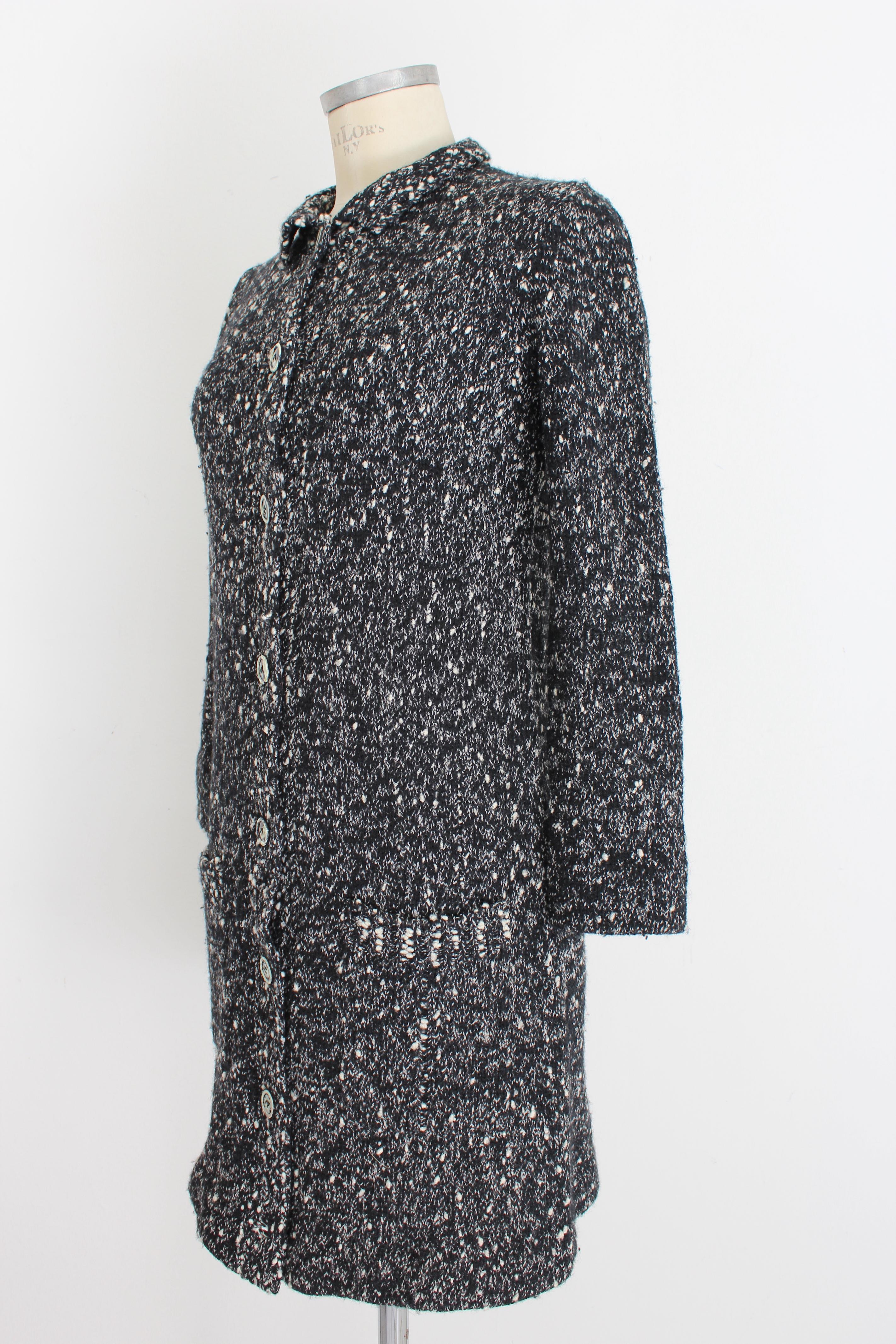 Krizia Black White Wool Sweater Long Jacket For Sale 1