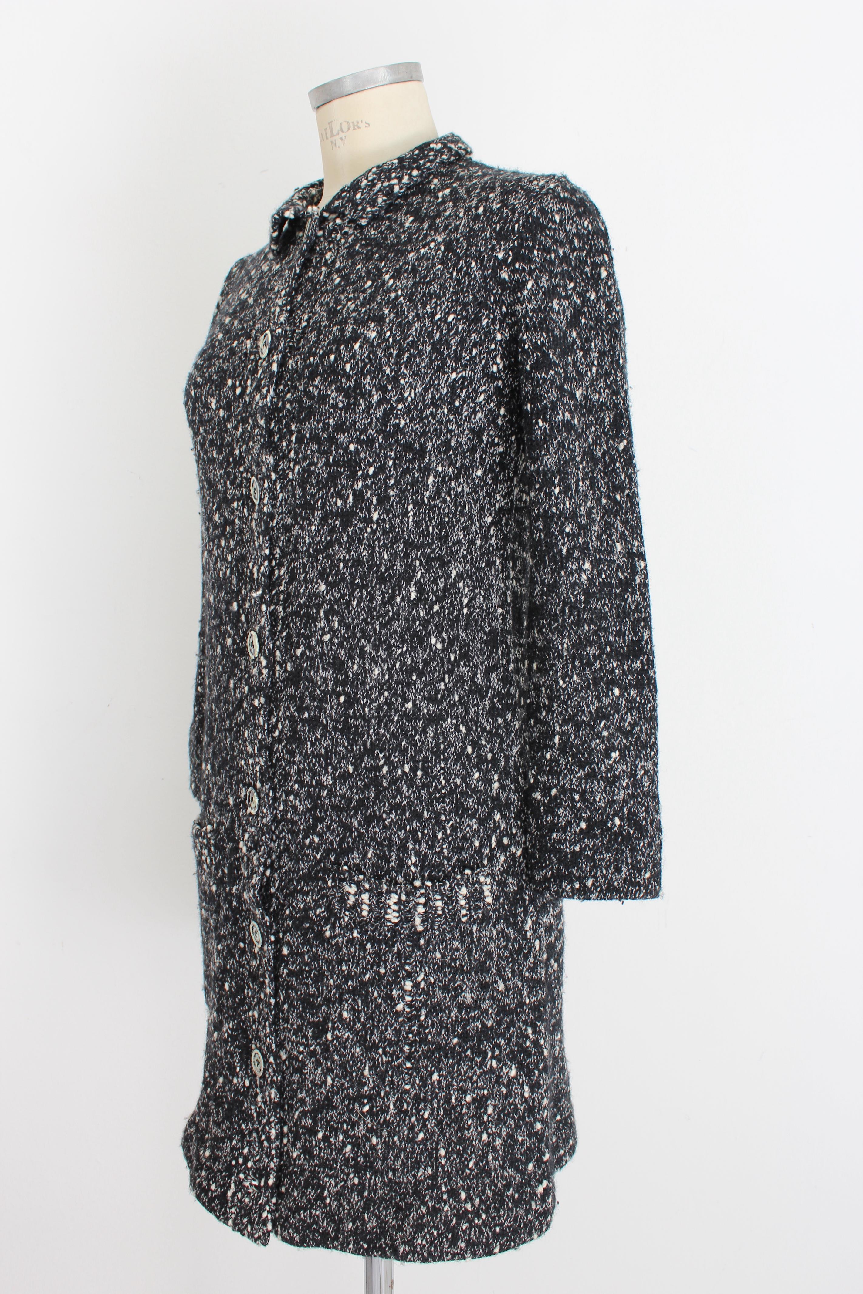 Krizia Black White Wool Sweater Long Jacket 1