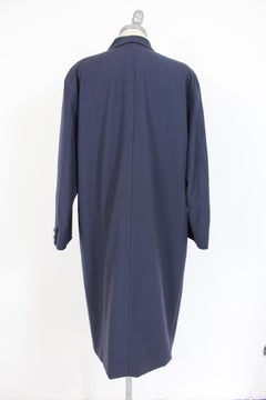 Krizia Blue Wool Classic Long Double Breasted Coat