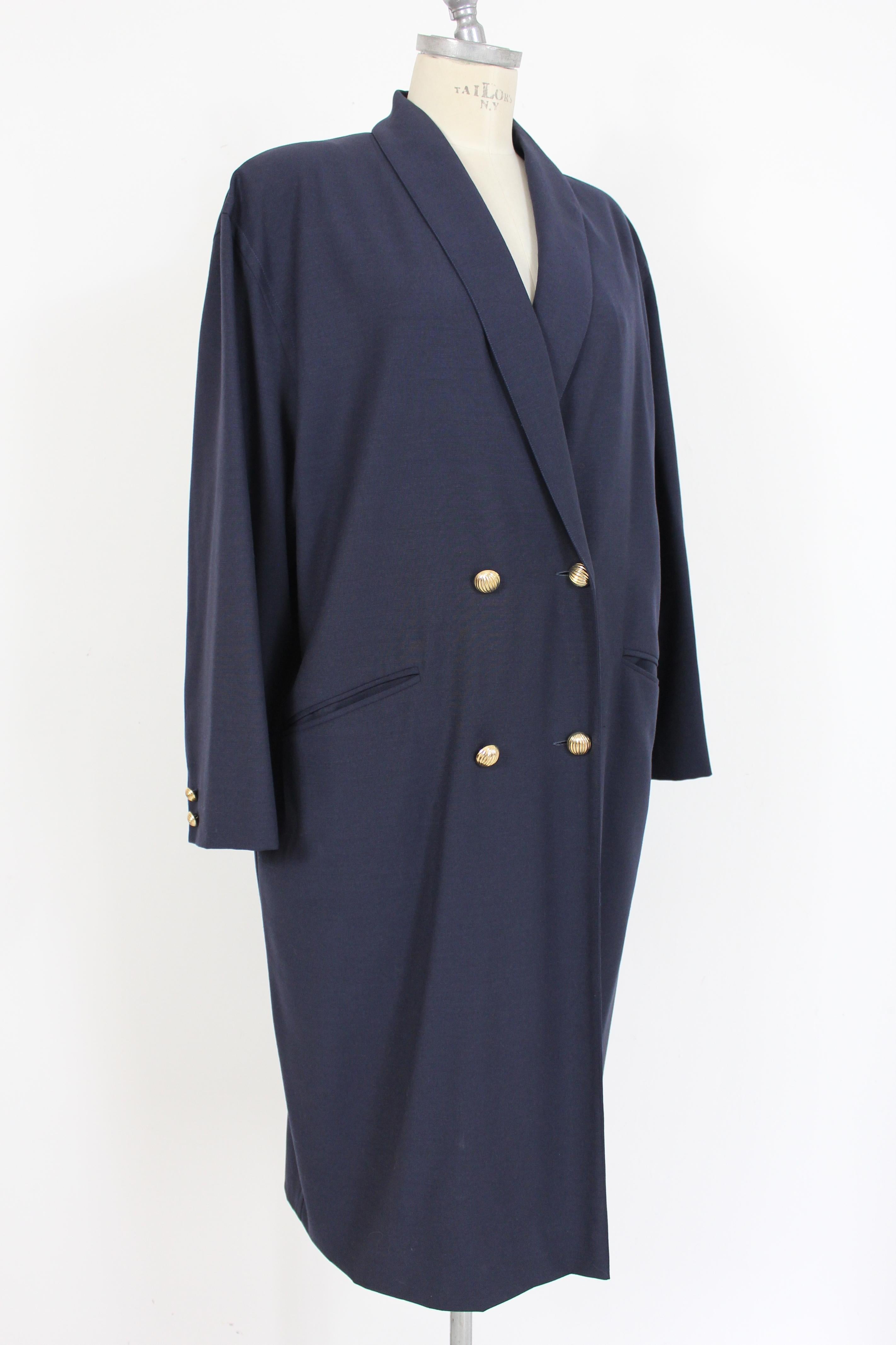 Krizia Blue Wool Classic Long Double Breasted Coat In Excellent Condition In Brindisi, Bt