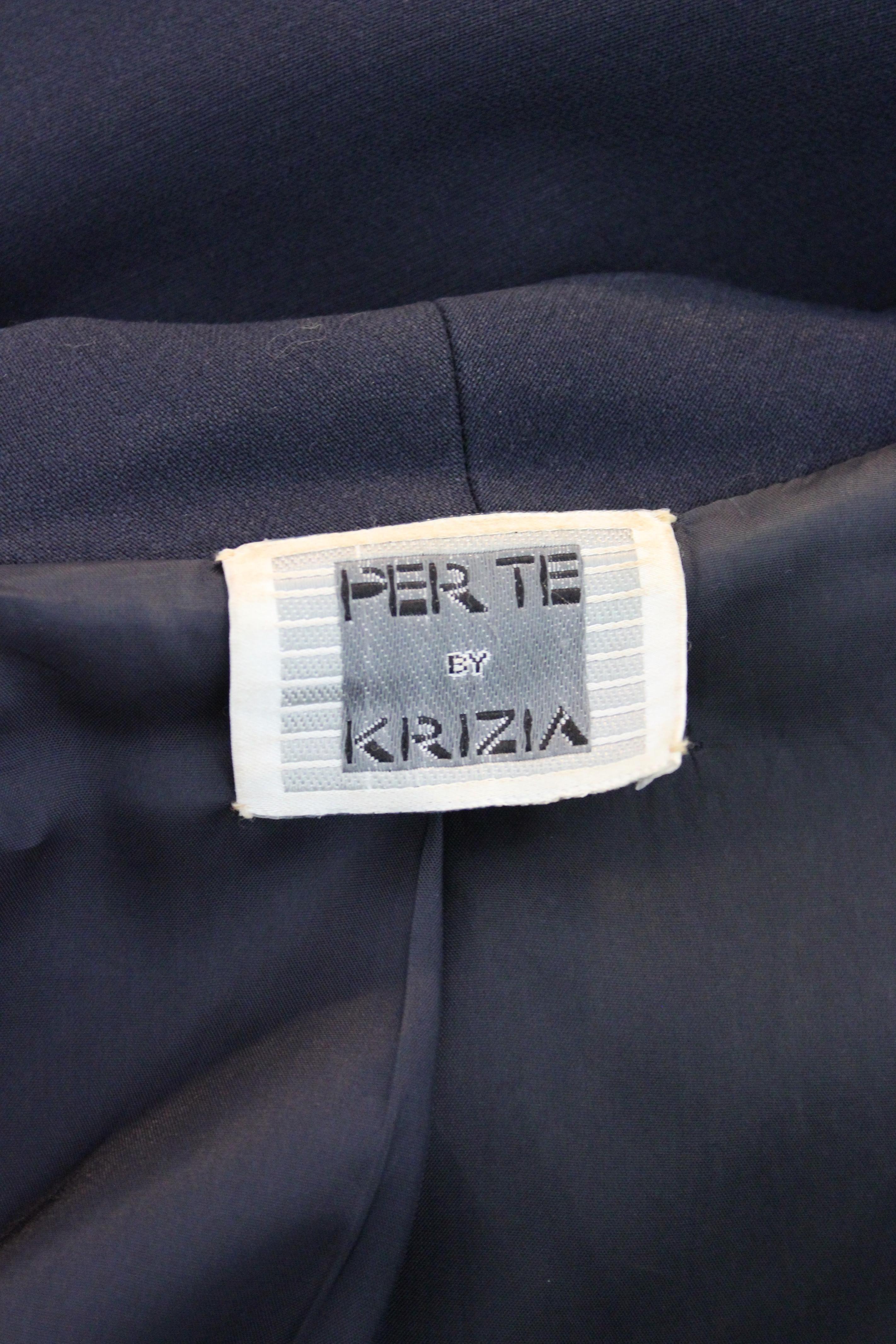 Women's Krizia Blue Wool Classic Long Double Breasted Coat