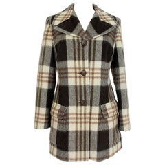 Krizia Brown Beige Wool Check Short Coat