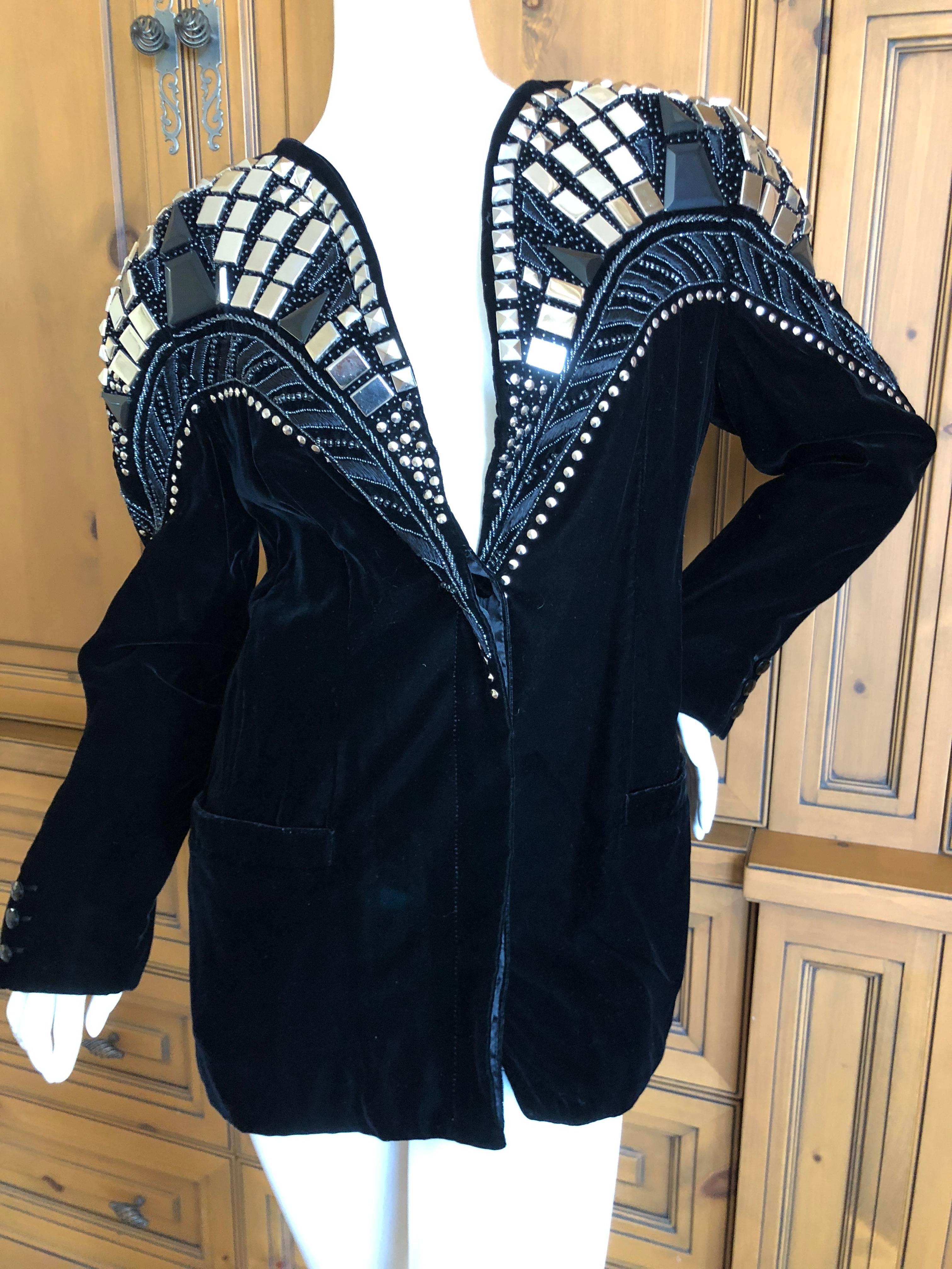Krizia 1980's Chrysler Building Studded Velvet Jacket  .
This is so cool, doesn't photograph well.
 Bust 44