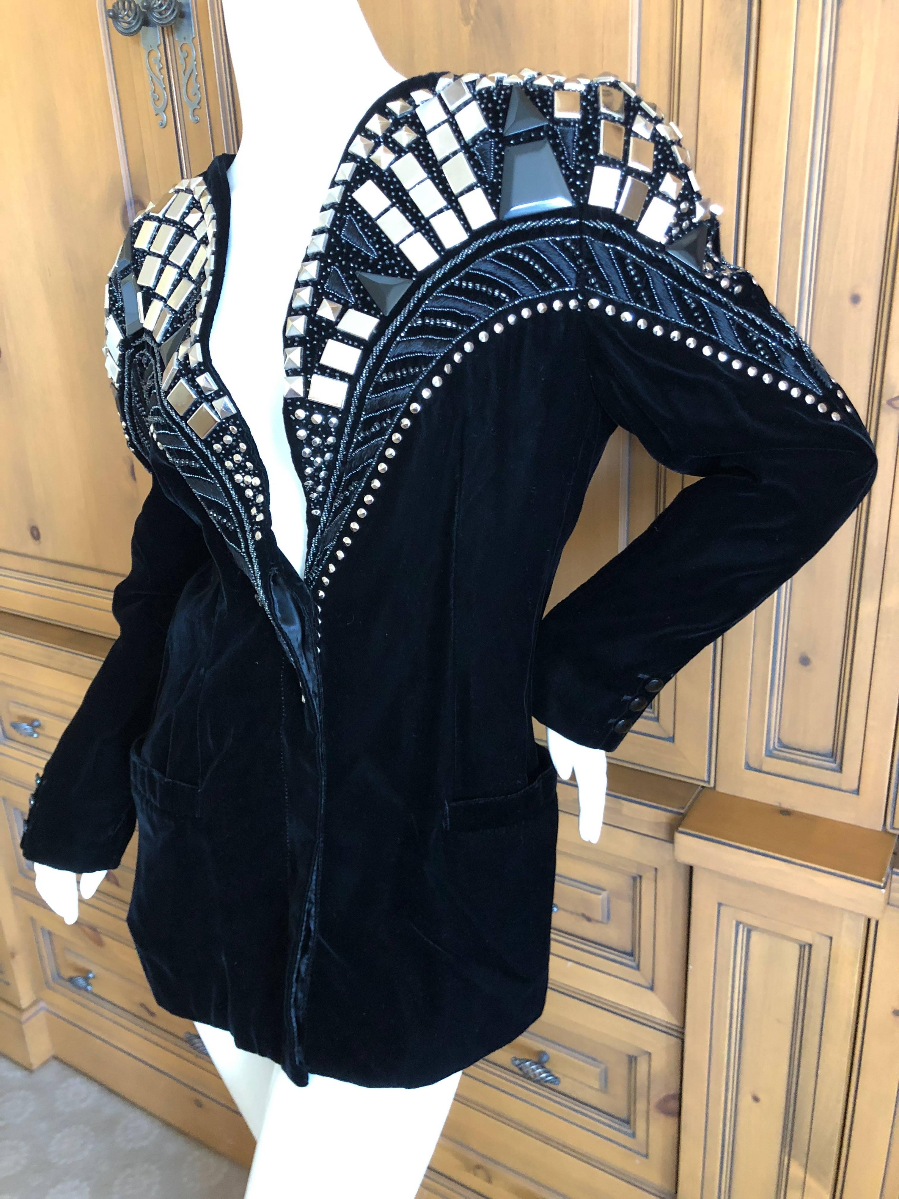 Krizia by Mariuccia Mandelli 1980's Chrysler Building Studded Velvet Jacket  In Excellent Condition For Sale In Cloverdale, CA