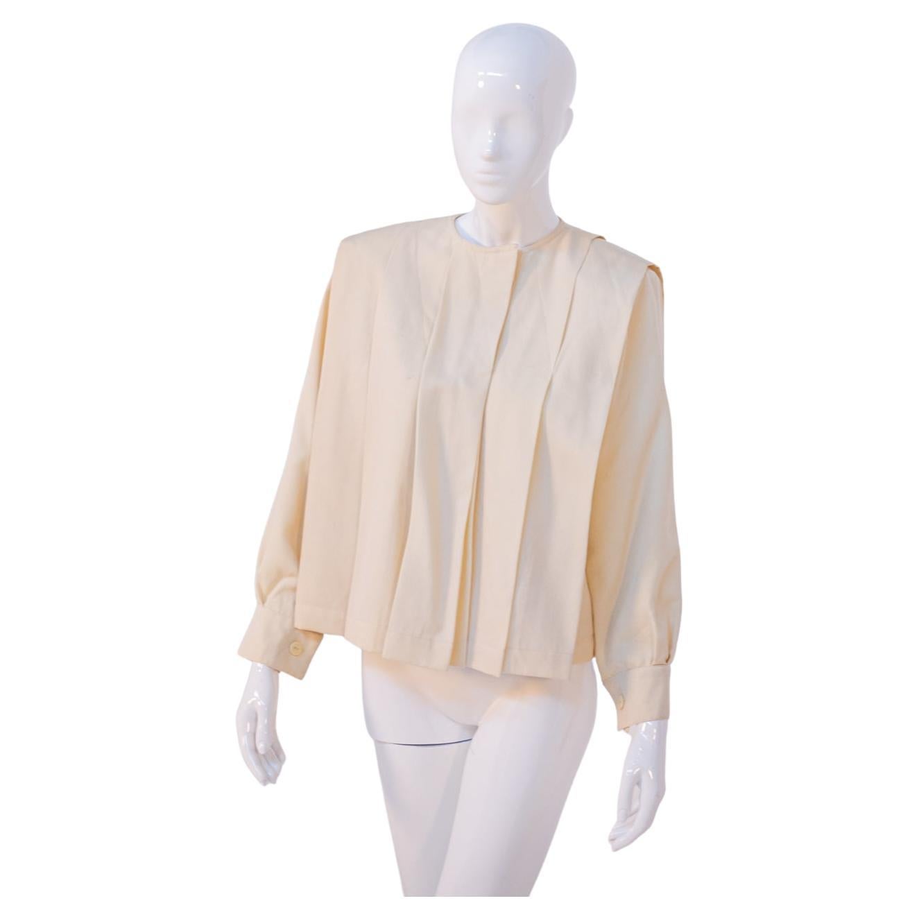Krizia Chic Pleated Wool Blouse For Sale
