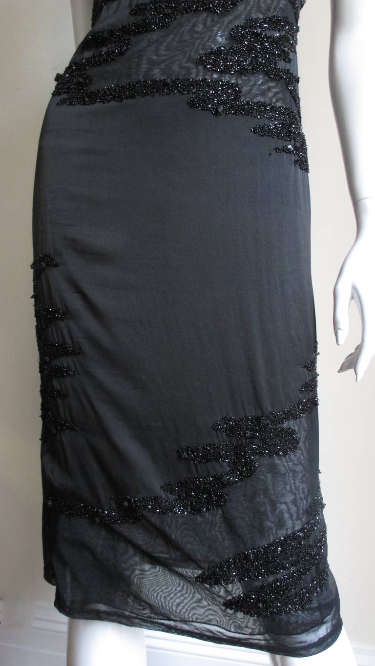 Black  Krizia Dress with Bead Trim 1990s For Sale