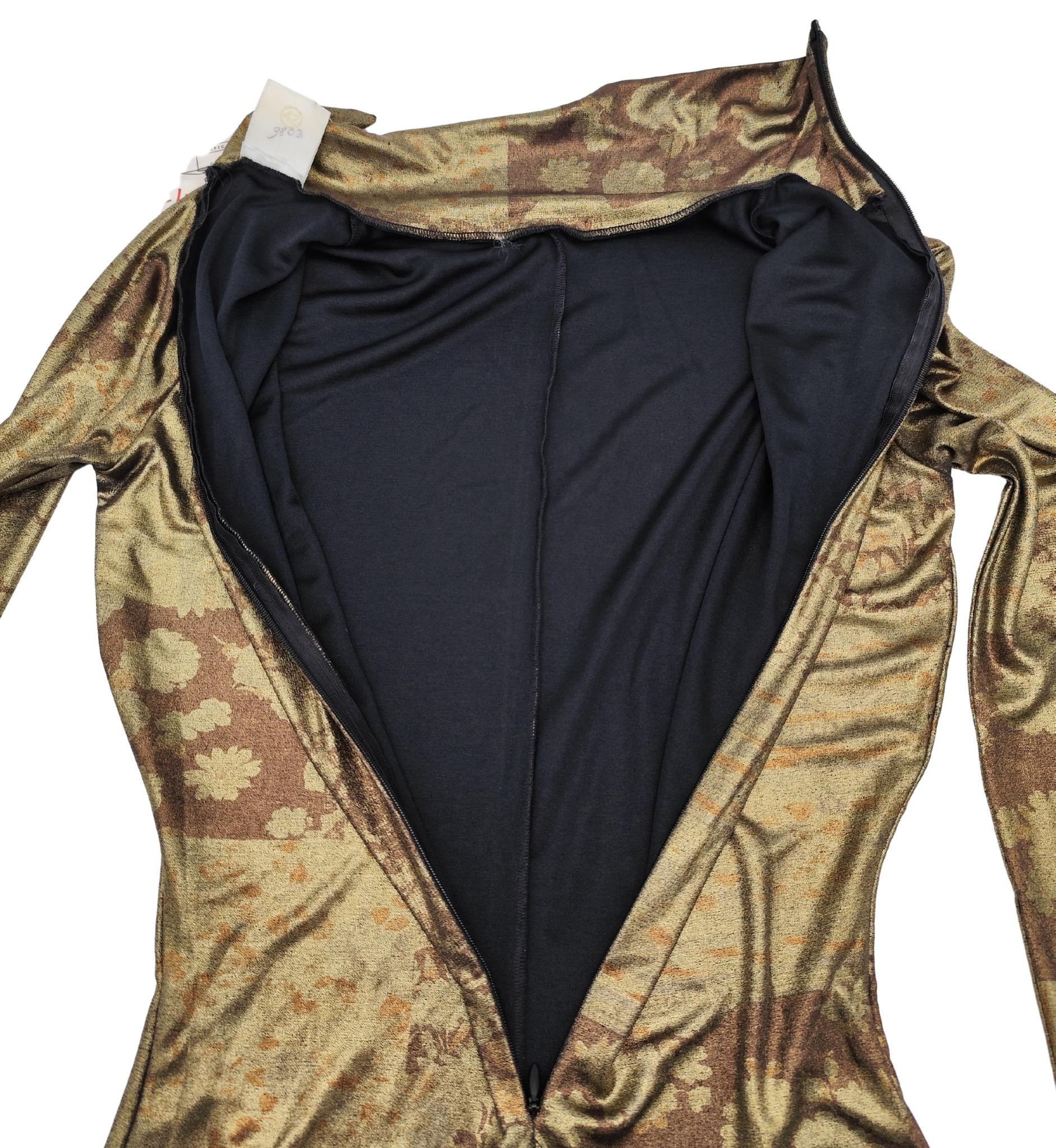Krizia F/W 1994 runway gold bronze printed catsuit For Sale 7