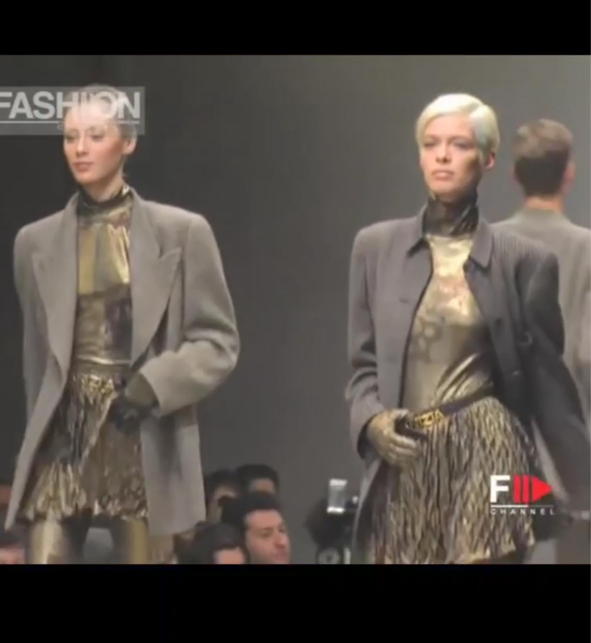 Brown Krizia F/W 1994 runway gold bronze printed catsuit For Sale