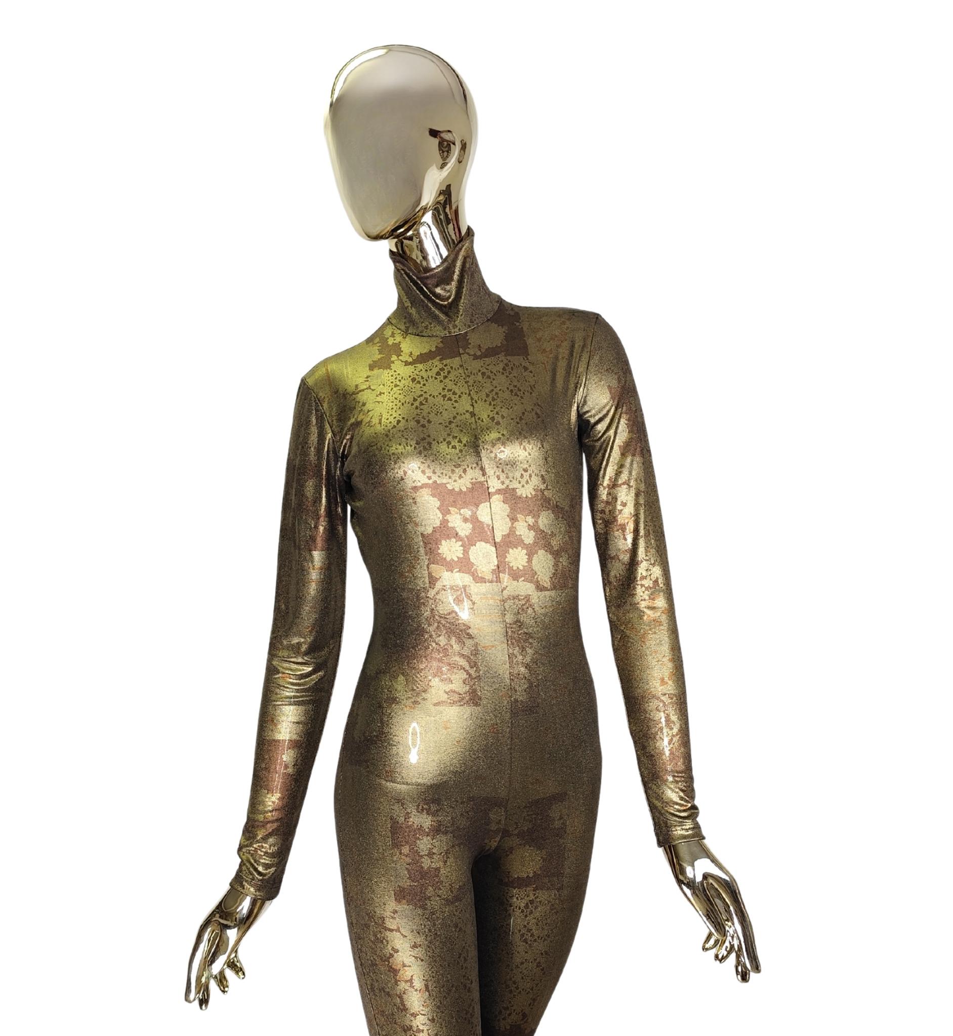 Women's Krizia F/W 1994 runway gold bronze printed catsuit For Sale