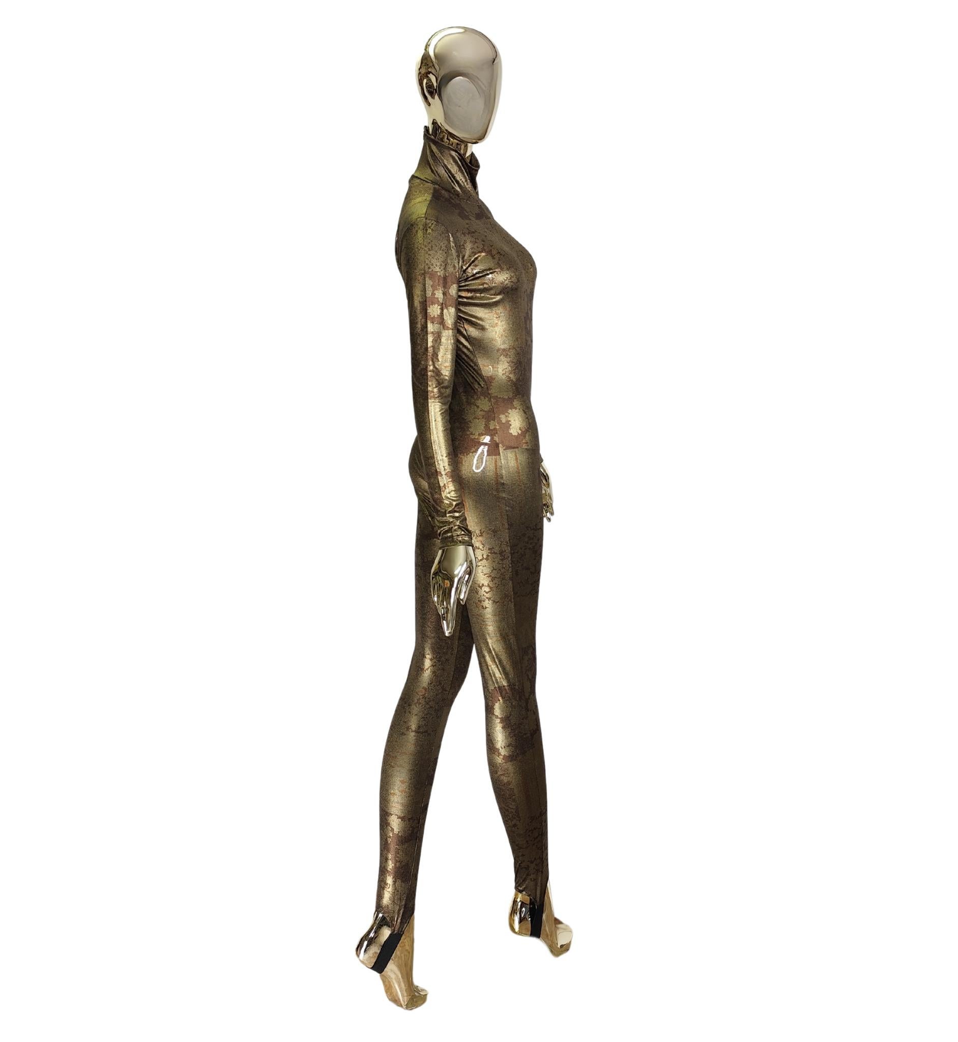 Krizia F/W 1994 runway gold bronze printed catsuit For Sale 3