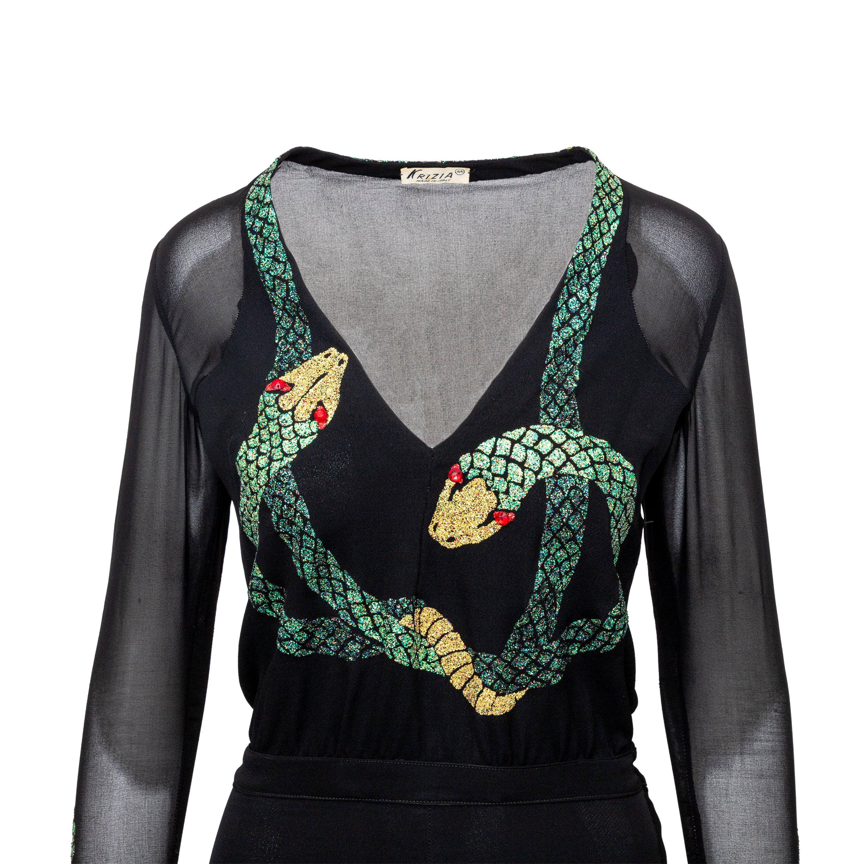 Black Krizia Glitter Embellished Snake Dress - '70s For Sale