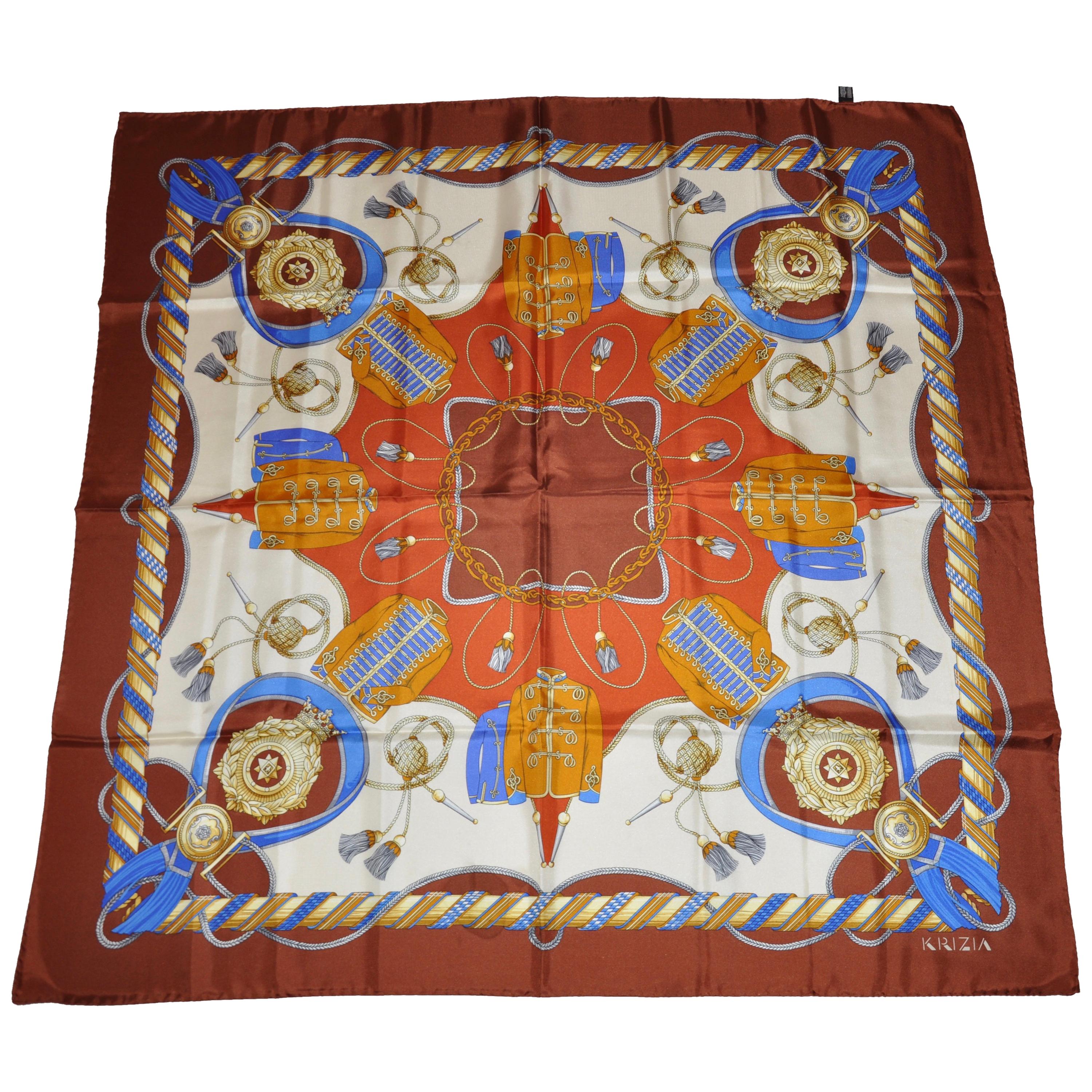 Krizia Golden Brown "Collection Of Royal Items" Silk Jacquard Scarf