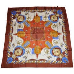 Krizia Golden Brown "Collection Of Royal Items" Silk Jacquard Scarf