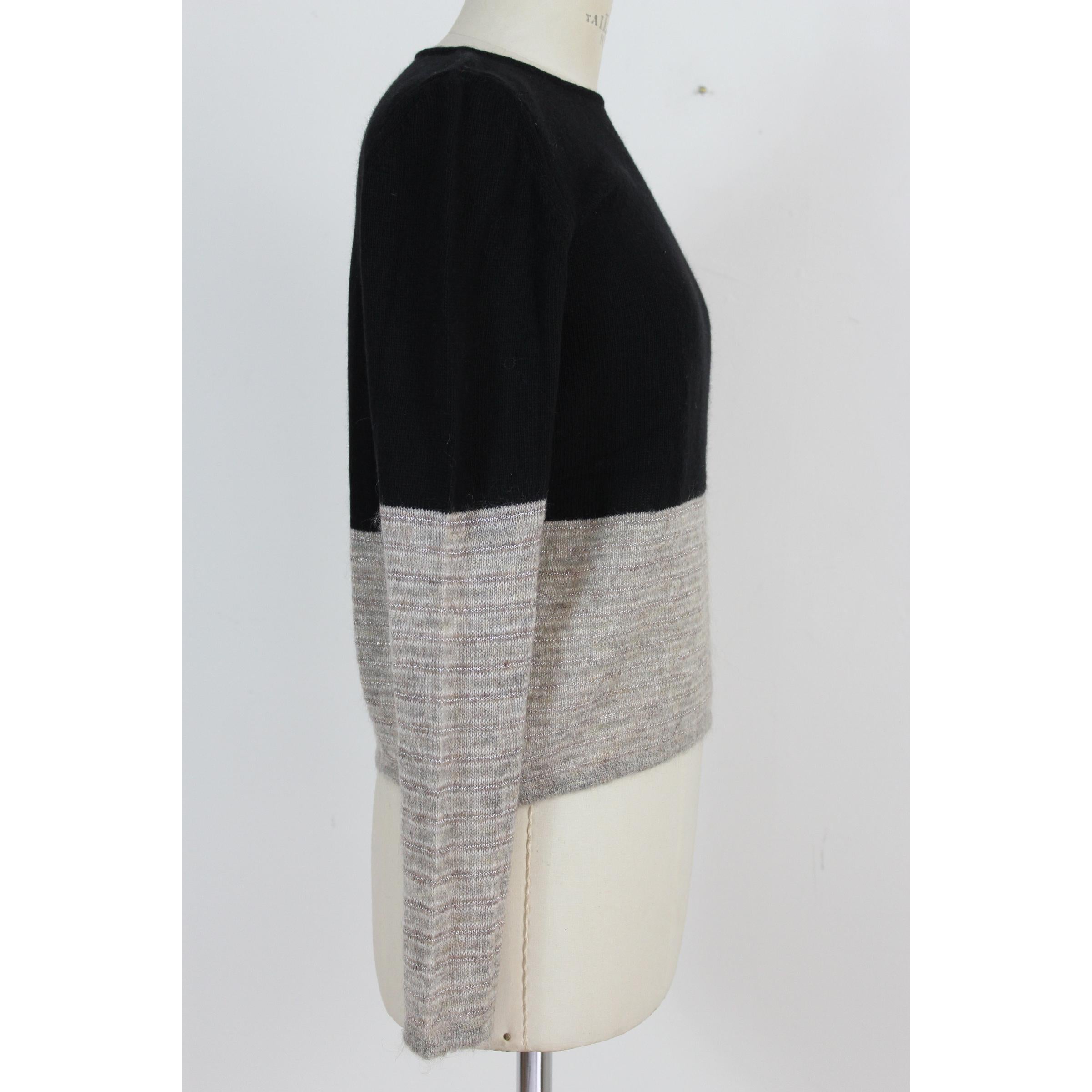 Krizia Gray Black Cashmere Wool Crew Neck Lame Sweater  1980S In Excellent Condition In Brindisi, Bt