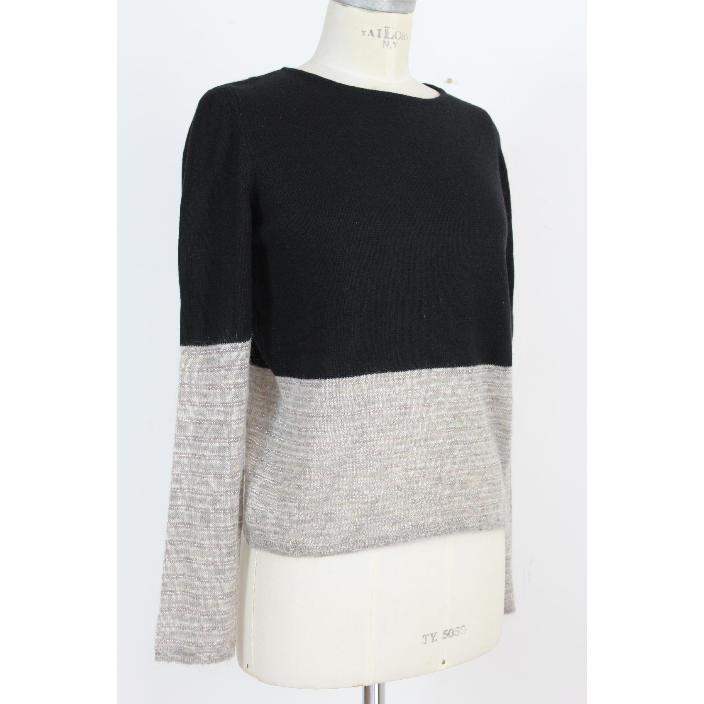 Women's Krizia Gray Black Cashmere Wool Crew Neck Lame Sweater  1980S