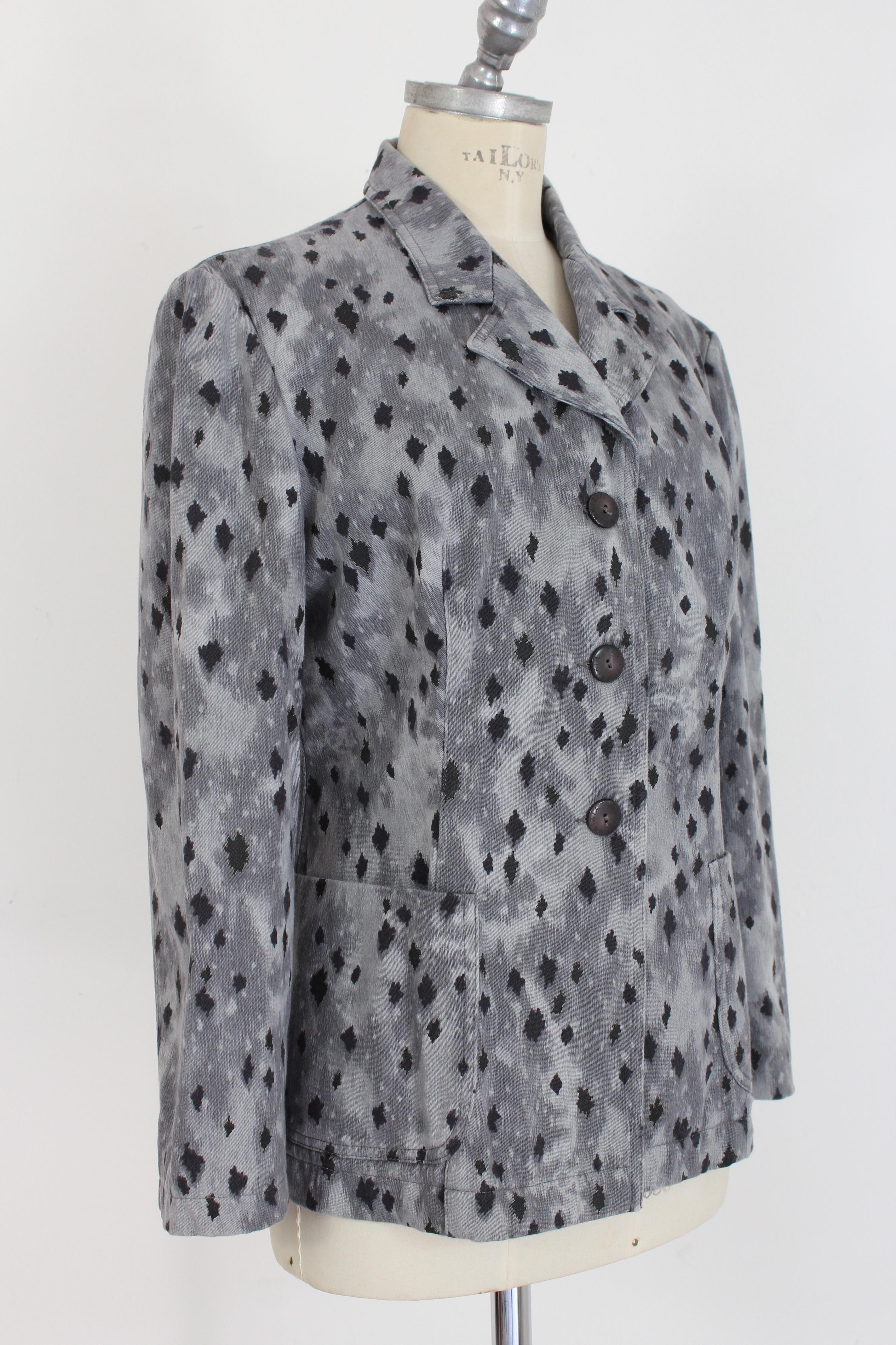 Krizia Gray Black Cotton Animalier Jacket In Excellent Condition In Brindisi, Bt