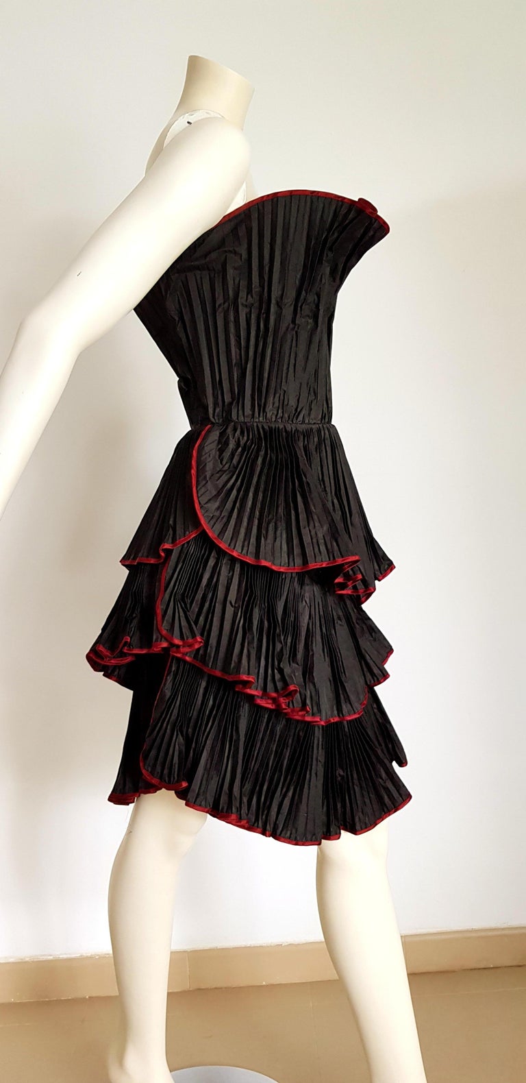 KRIZIA Haute Couture single piece black flounced pleated silk dress