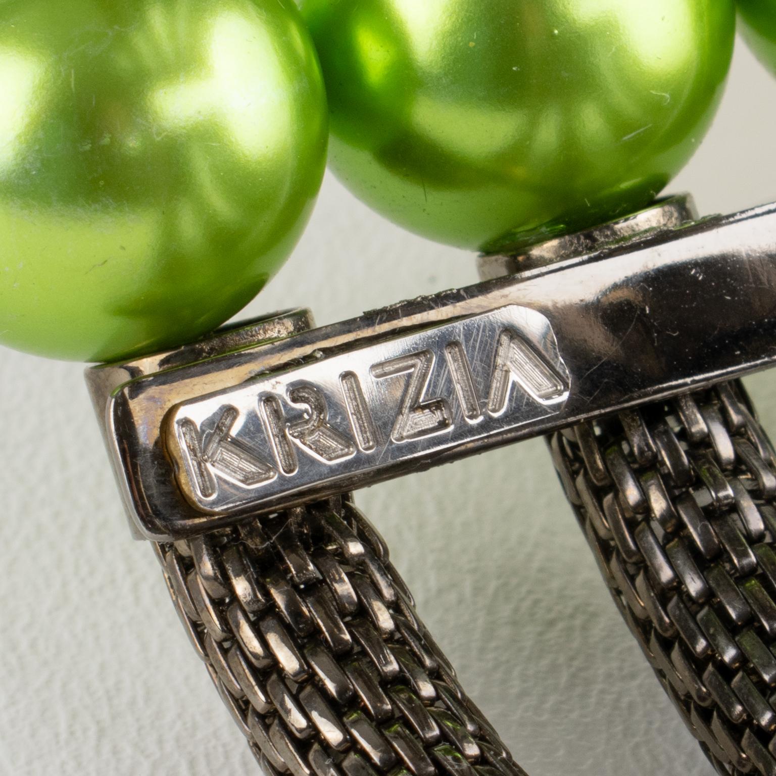 Krizia Italy Massive Gunmetal and Green Resin Cuff Bracelet For Sale 4