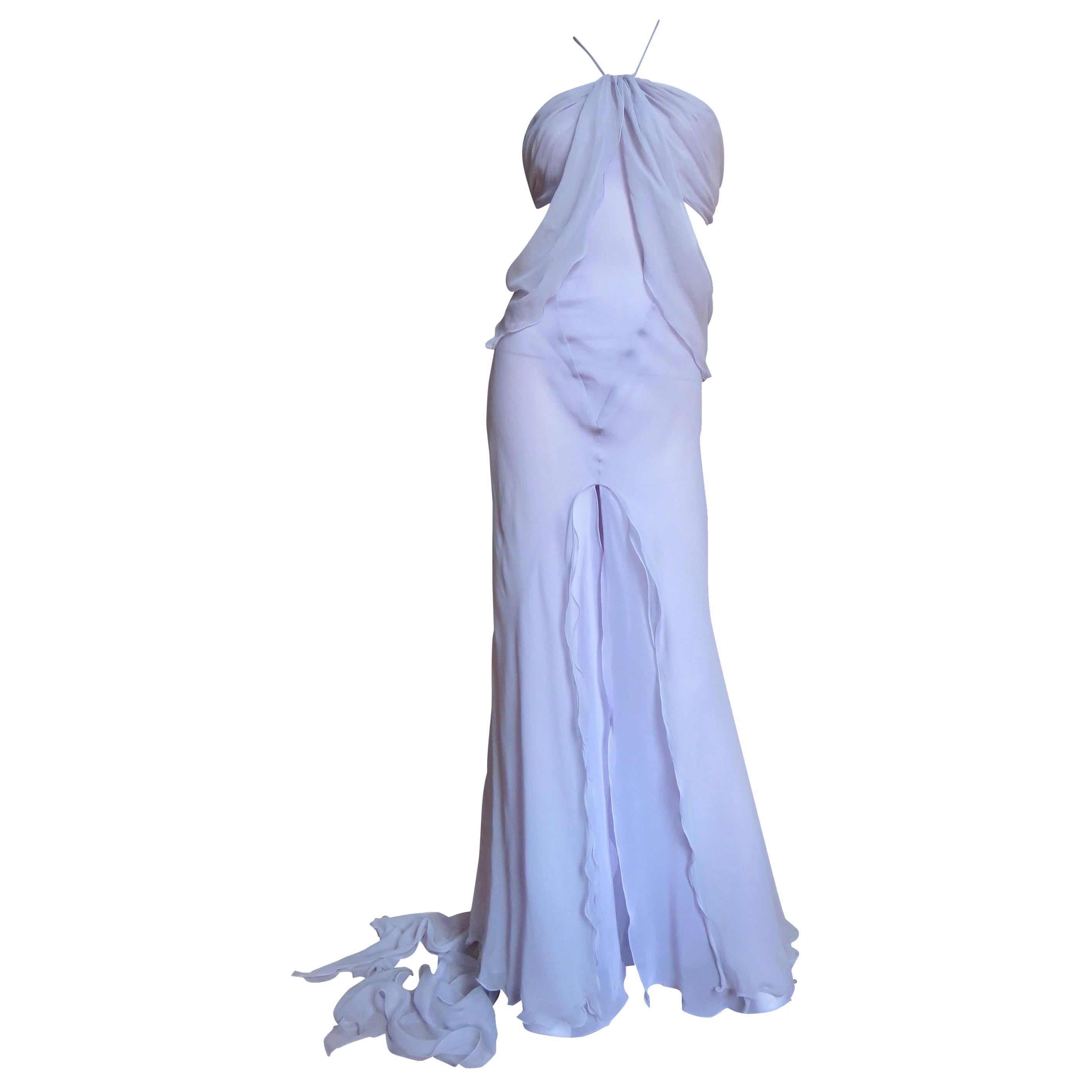 Krizia Lavender New Draped Cut out Silk Gown