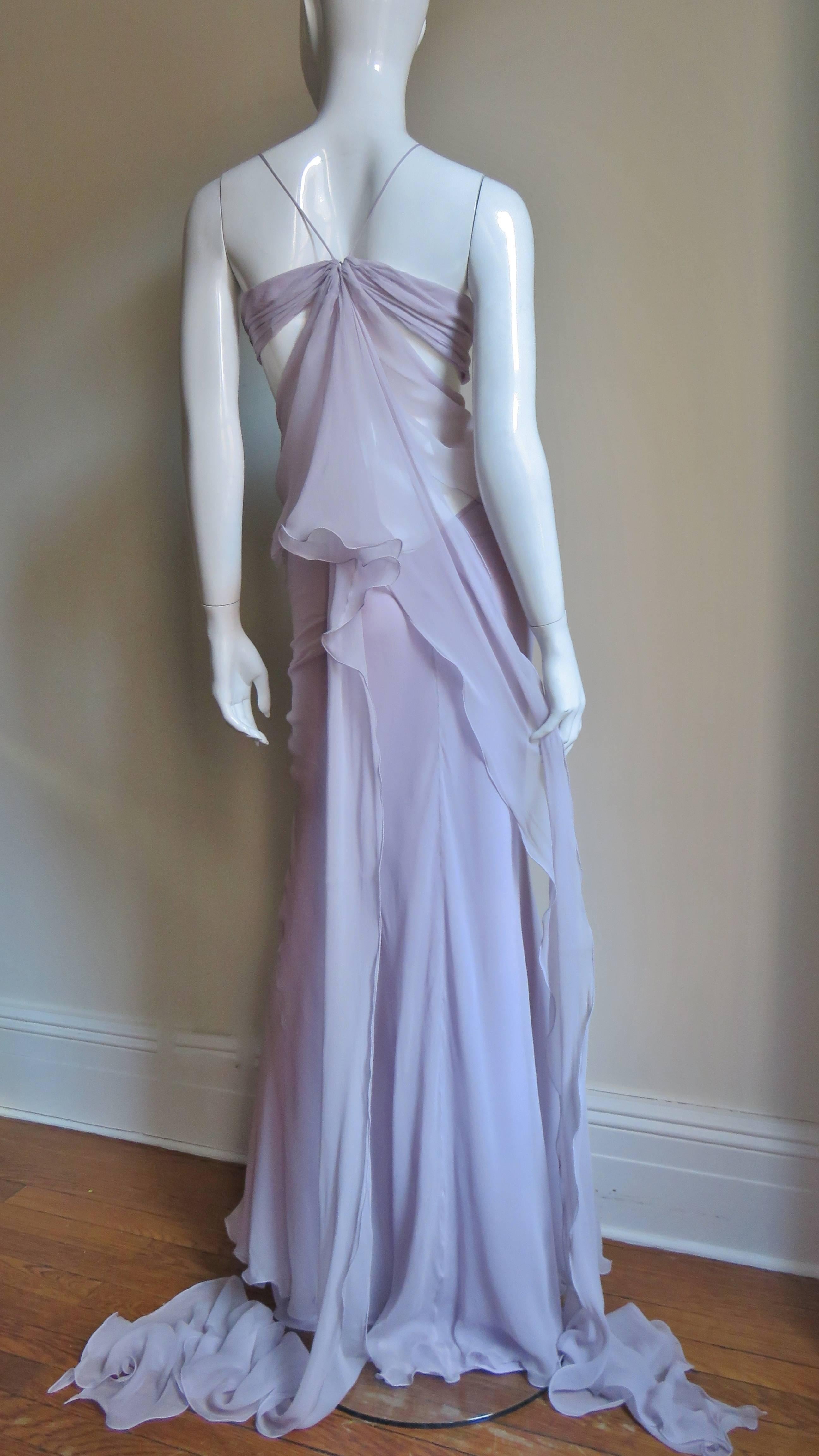 Krizia Lavender New Draped Cut out Silk Gown 4