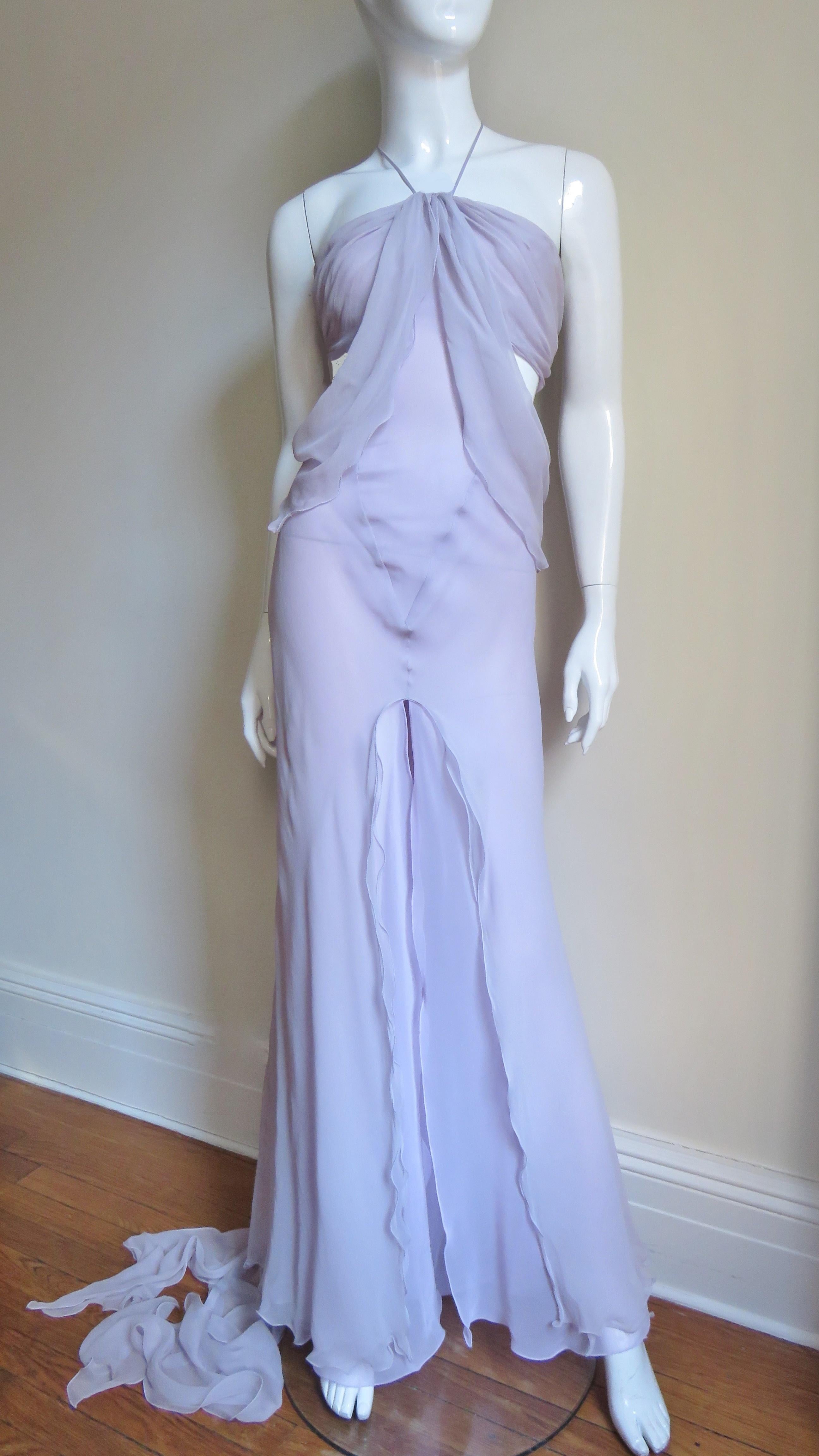Krizia Lavender New Draped Cut out Silk Gown 2