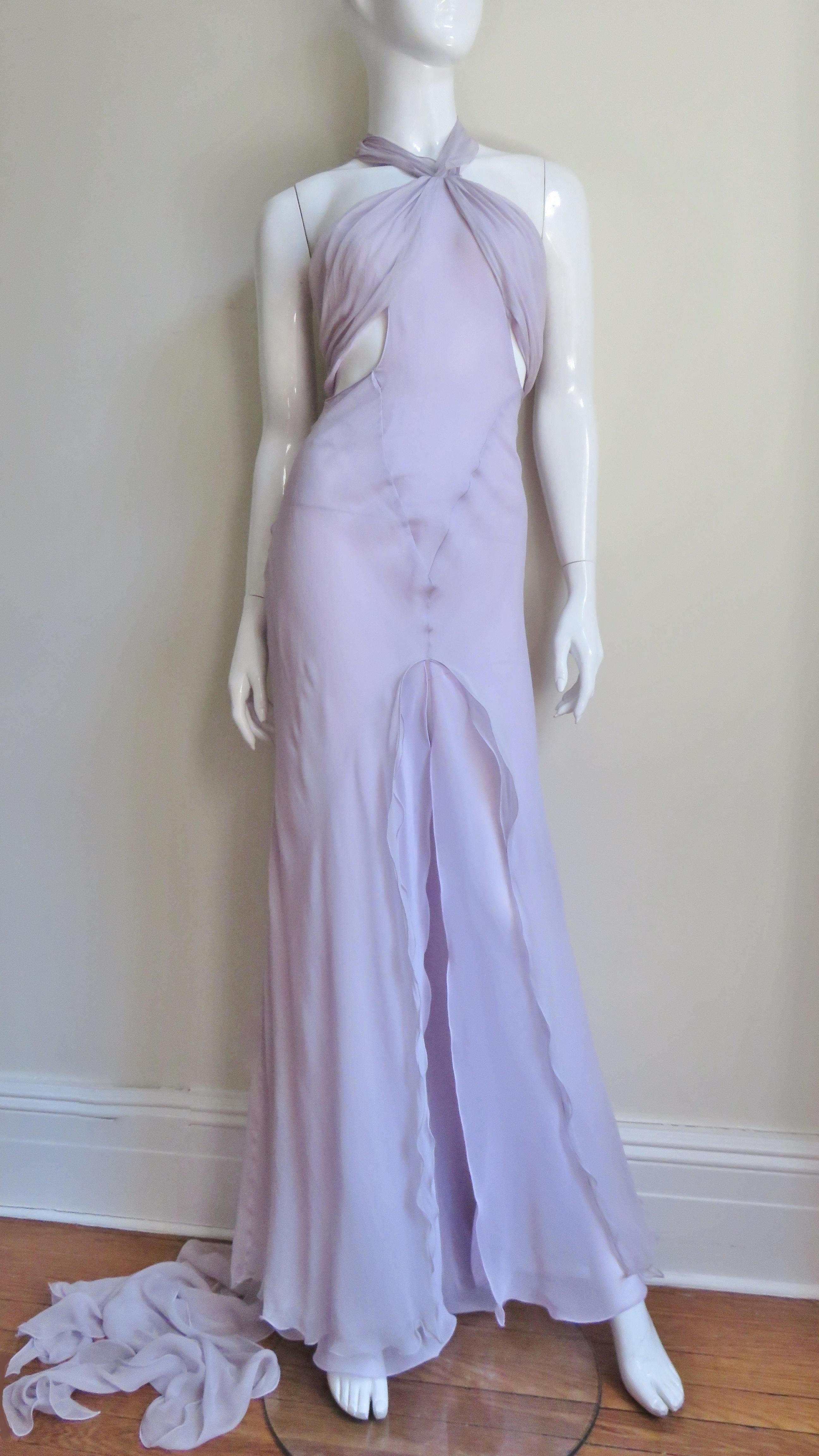 Krizia Lavender New Draped Cut out Silk Gown 3