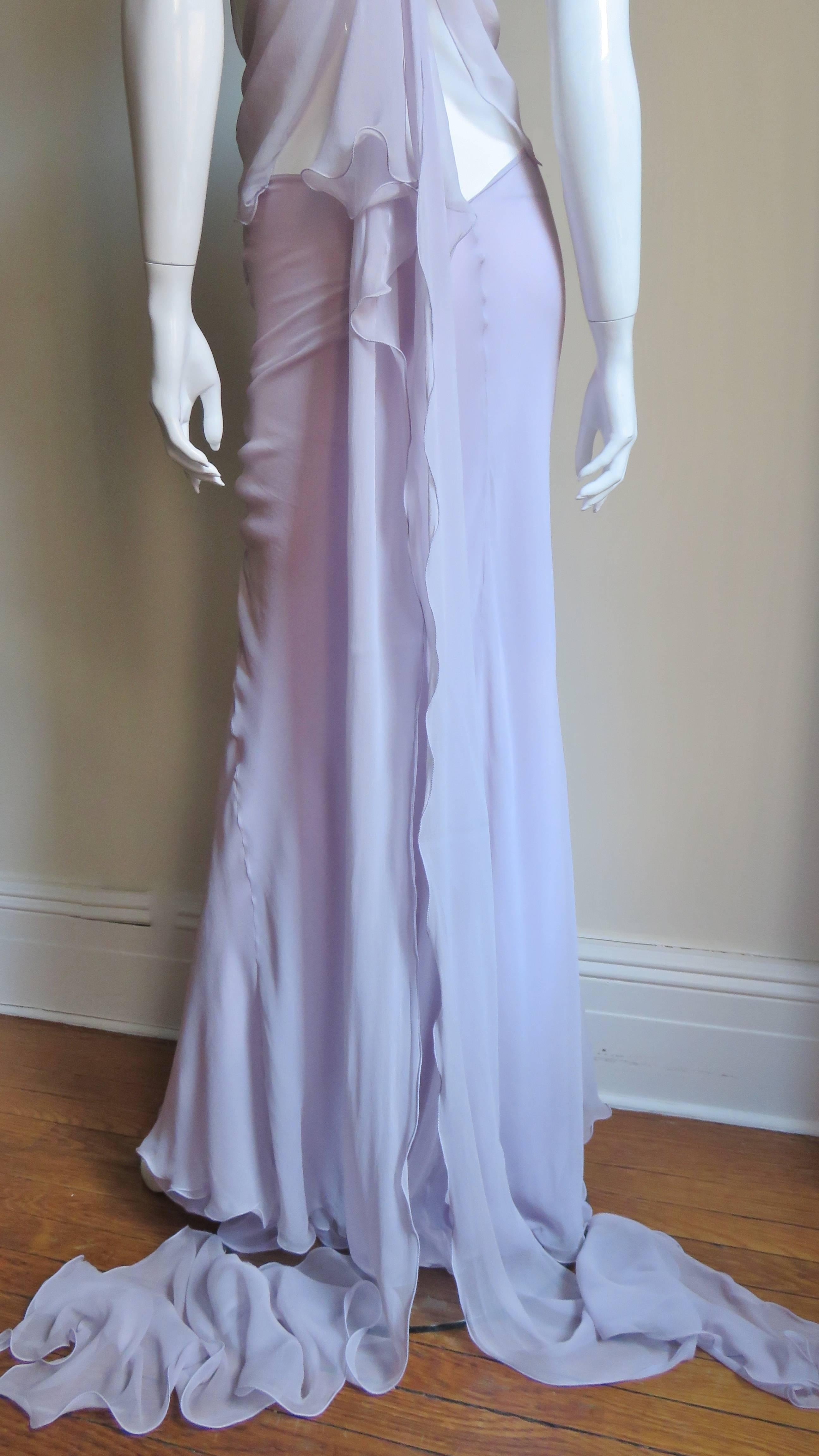 Krizia Lavender New Draped Cut out Silk Gown 6